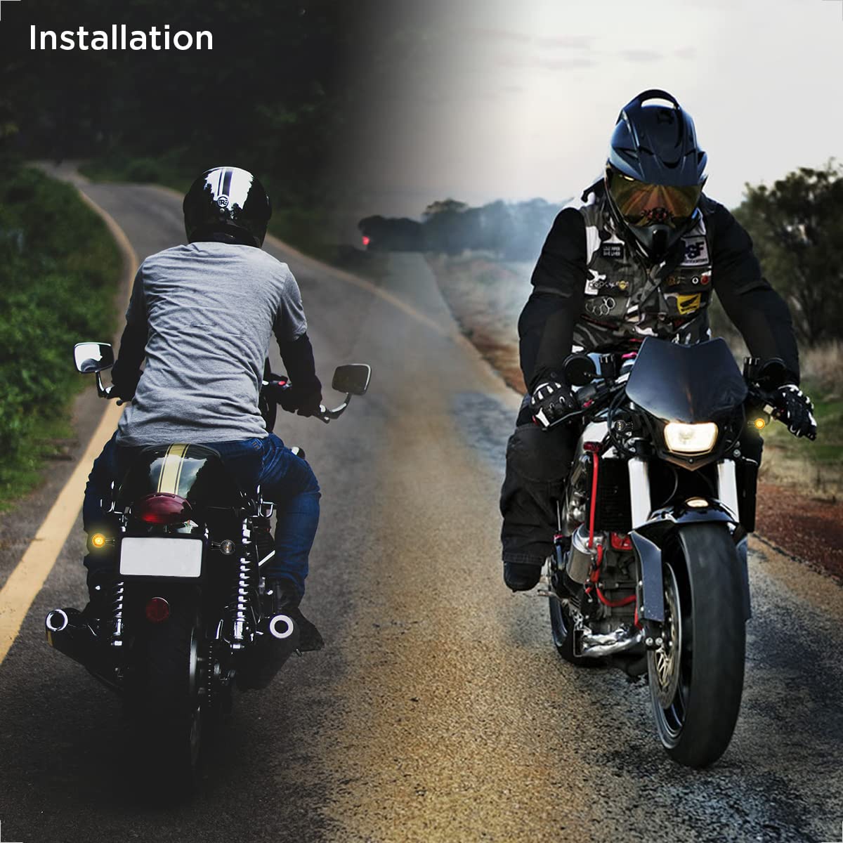 Evermotor Mini Bullet Motorcycle Turn Signals - Universal Led Blinker Lights, Waterproof Front And Rear Indicators For Harley, Dirt Bike, Yamaha, Honda, Cafe Racer, Cruiser - Amber Light, 4Pcs