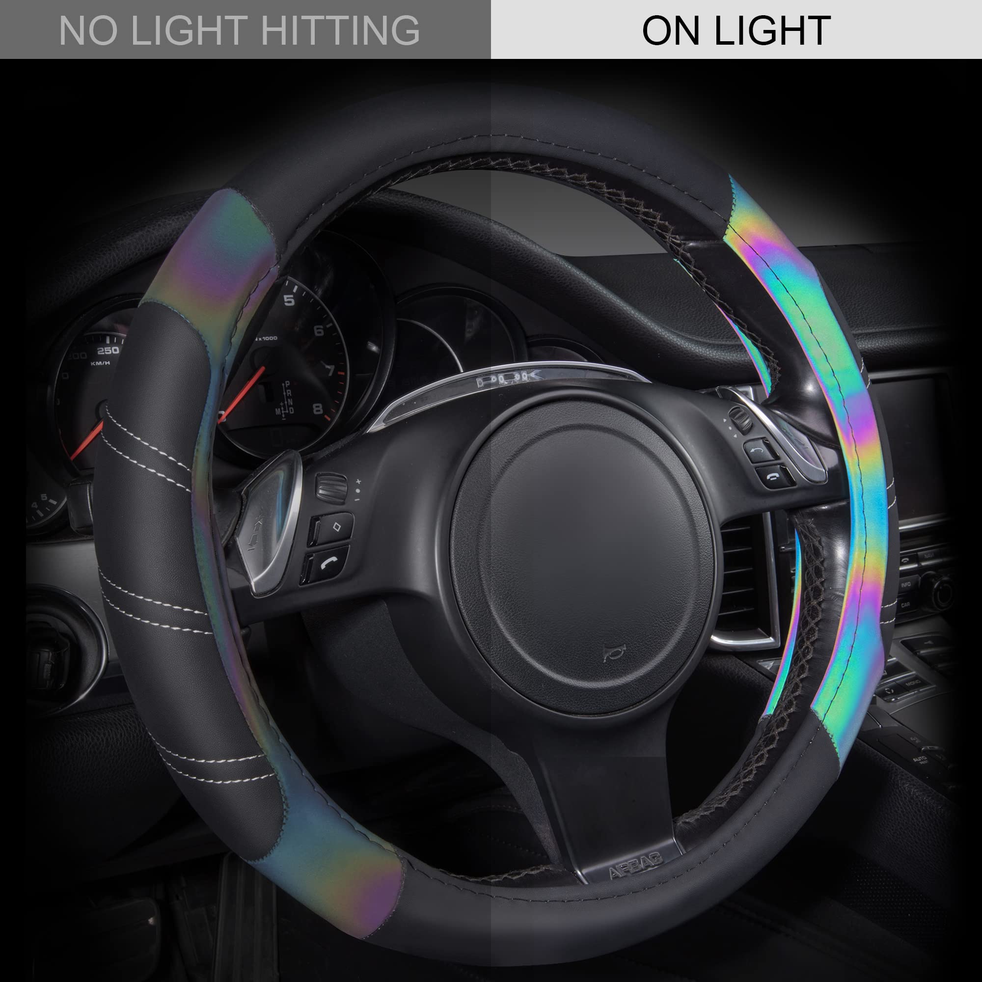 Car Pass Line Rider Microfiber Leather Sporty 14.5-15 Inch Steering Wheel Cover Universal Fits For 95% Truck,Suv,Cars, Anti-Slip