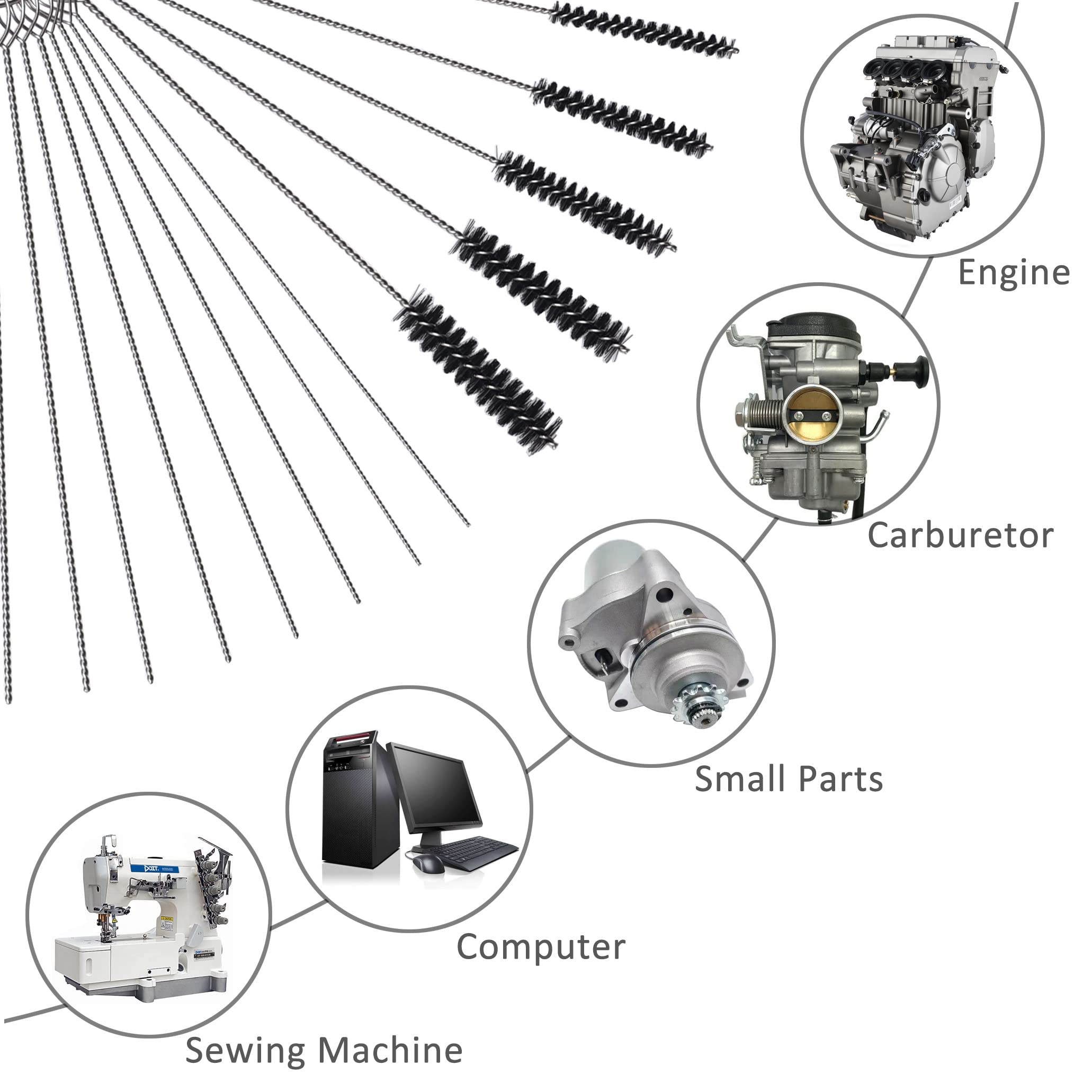 Carburetor Carbon Dirt Jet Remove Cleaner, 10 Cleaning Needles + 5 Nylon Brushes Tool Kit For Motorcycle Atv Moped Welder Carb Chainsaw Spray Guns Torch Tips