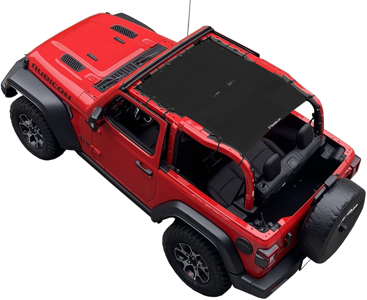 Shadeidea Sun Shade Top For Jeep Wrangler Jl (2018-2023) 2 Door Sunshade Front And Rear - Black Mesh Screen Top Roof Cover Uv Bl