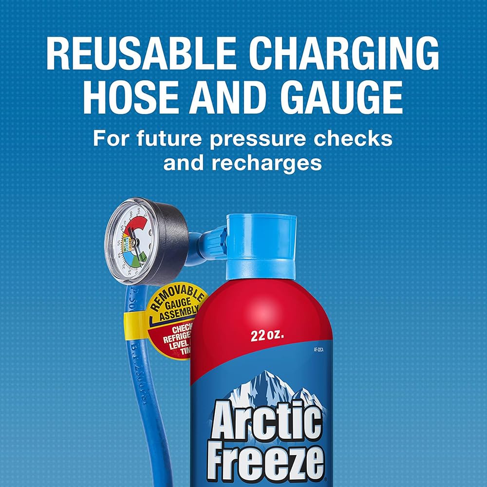 Arctic Freeze AF22CA Auto Ultra Synthetic A/C Recharge Kit with Gauge and 1 Feet Hose, 22 oz