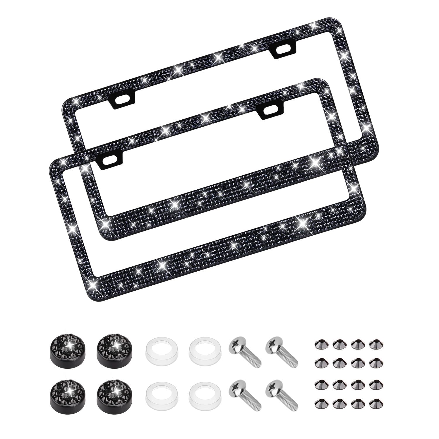 Ewbn Bling License Plate Frame For Women, Diamond Car Accessories License Plate Holder,Sparkly Rhinestone Premium Stainless Stee