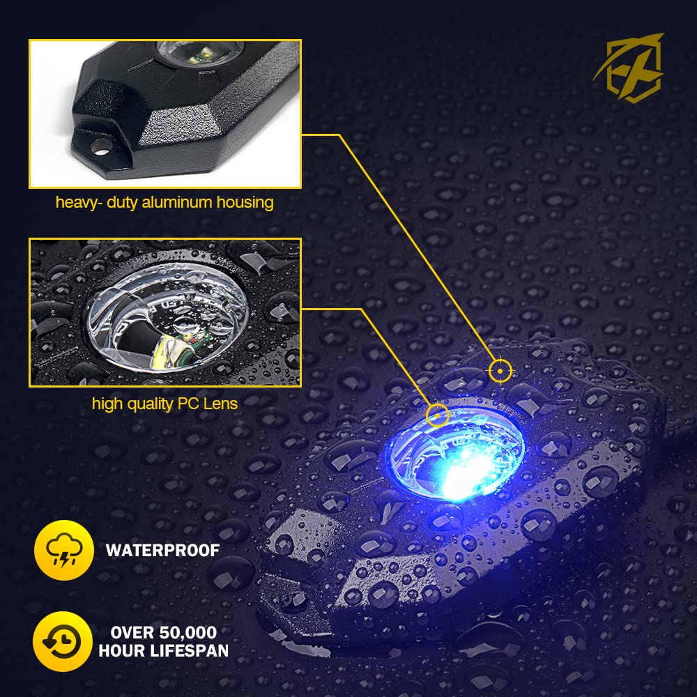 Xprite Rgbw Led Rock Lights Kit W/Bluetooth & Wireless Remote Controller, Multicolor Cars Underglow, Whee Well, Footwell Neon Li