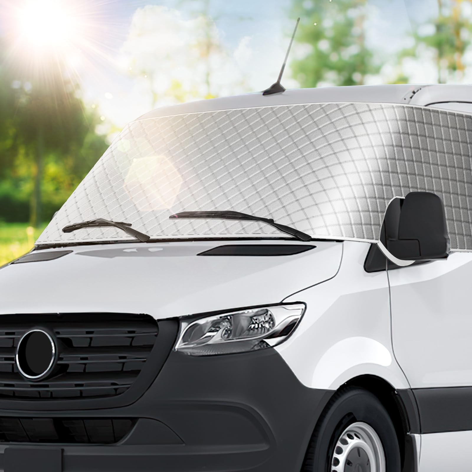 Bougerv Rv Windshield Window Snow Cover For Class B Dodge Mercedes Sprinter 2006-2015 Motorhome Windshield Cover Snow Cover For Rv Front Window Sunshade Cover Rv Accessories With Mirror Cutouts Silver