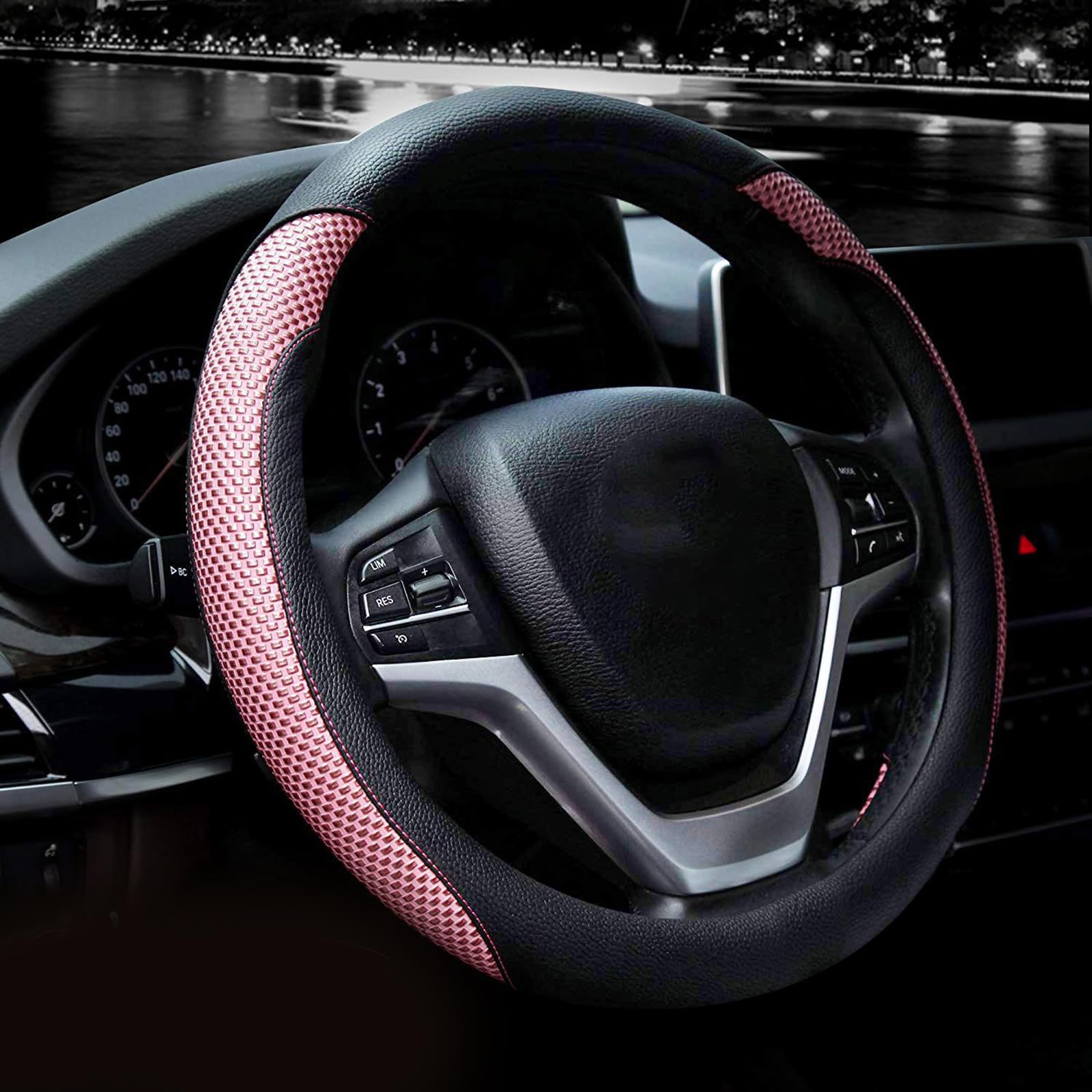 Valleycomfy Steering Wheel Cover With Microfiber Leather For Car Truck Suv 15 Inch (Pink)