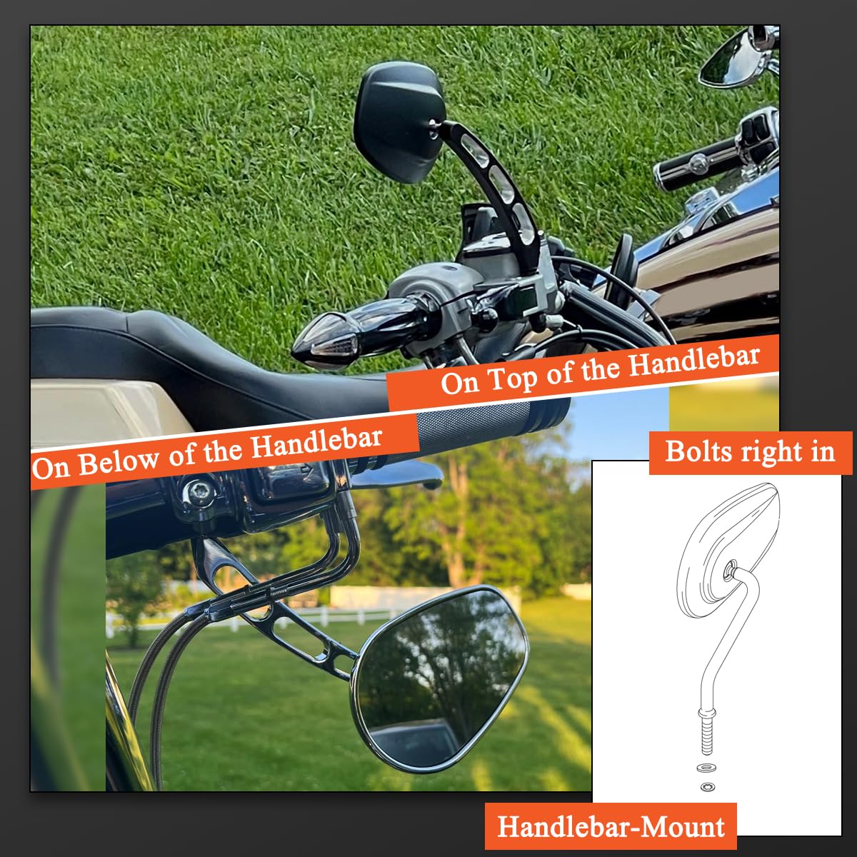 FOVPLUE Handlebar Mount Mirrors,Left & Right Side Rearview mirrors for 1982-2023 Harley Models,for CVO Dyna Electra Glide Road G
