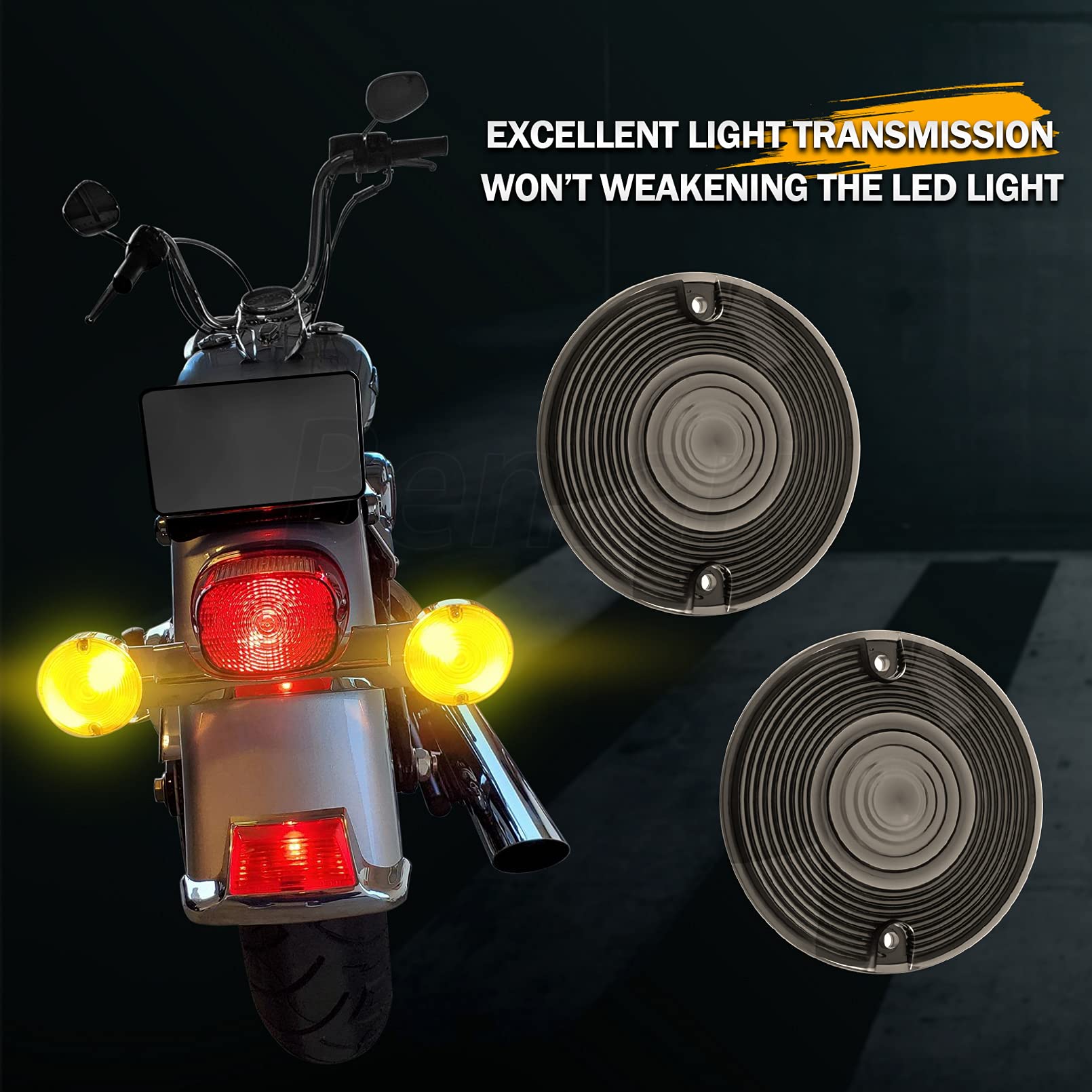 Benlari 3 1/4'' Smoke Turn Signal Light Lens Covers Compatible For Harley Touring Road Glide Road King Electra Glide Heritage So
