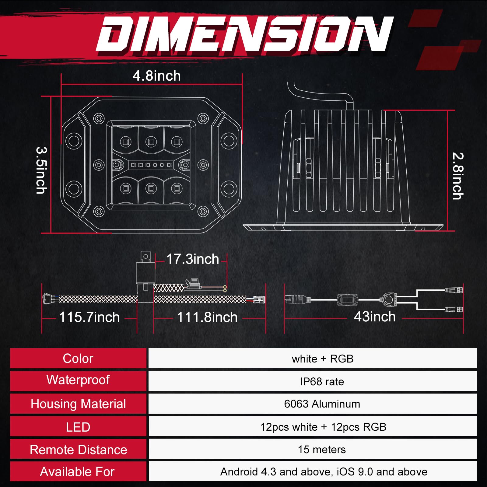 Offroadtown Rgbw Flush Mount Led Lights, 5Inch 60W Rgbw Led Driving Work Flush Fog Off Road Lights For Truck Pickup Utv Atv Suv