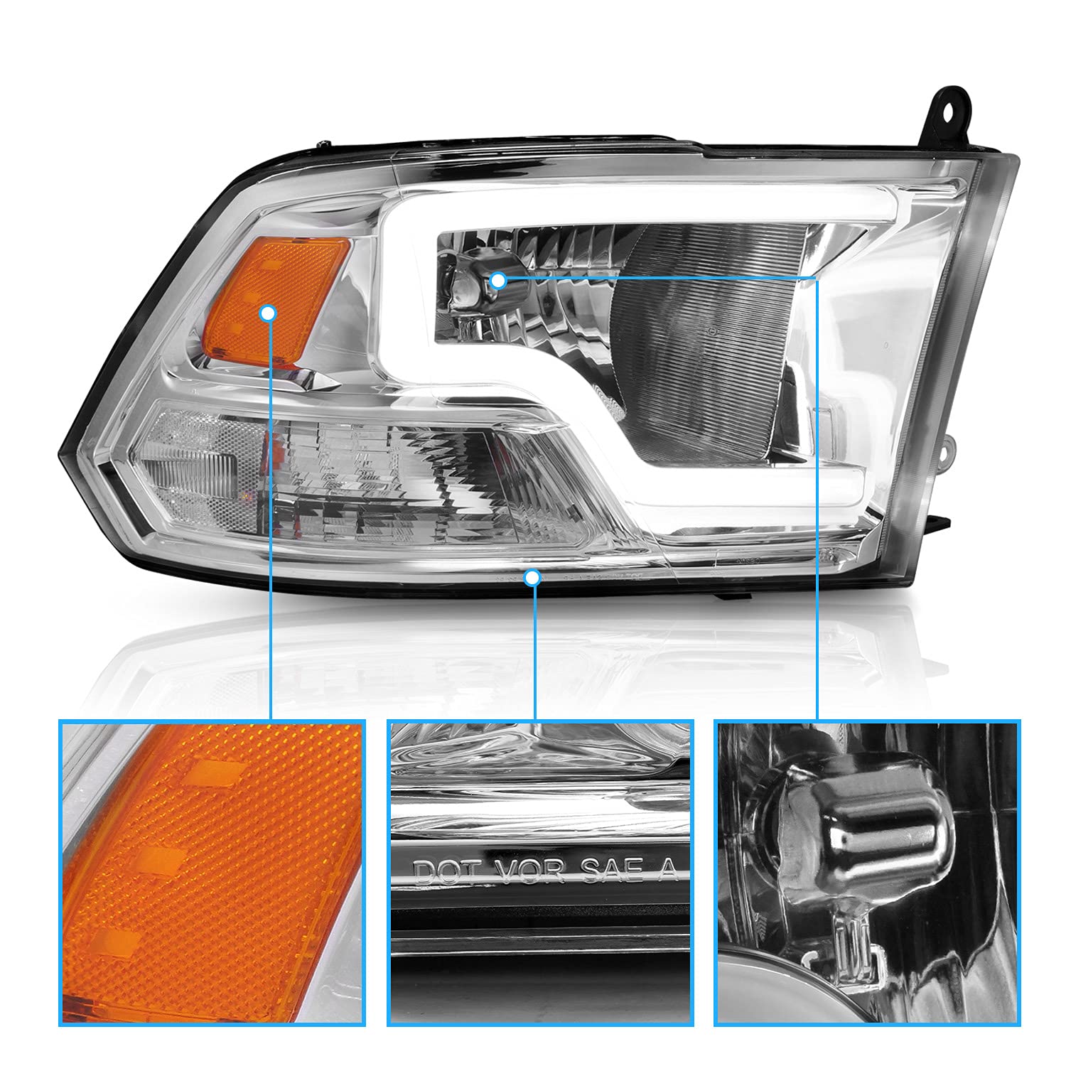 Amerilite For 2009-2018 Dodge Ram 1500 2500 3500 Pickup Led Bar Replacement Chrome Headlights Set - Driver And Passenger Side