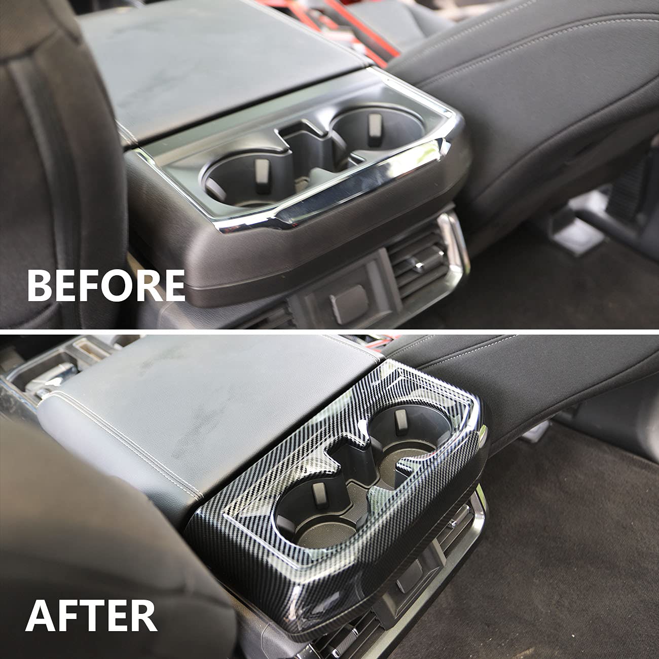 Carbon Fiber Inner Rear Cup Holder Trim Cover Panel Kit For Ford F150 2021+