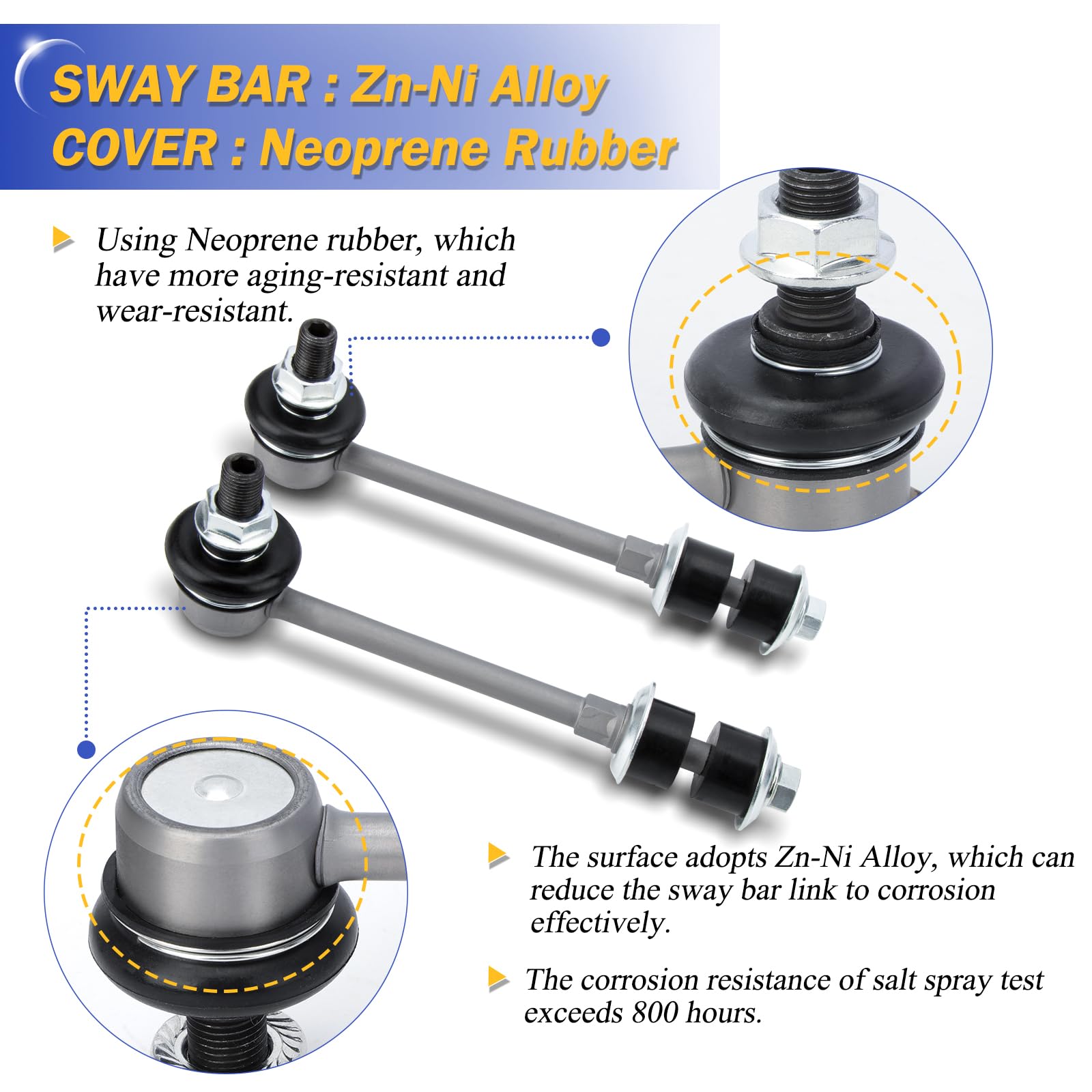 K90681 Zinc-Nickel Alloy Front Stabilizer Sway Bar End Link For 2005-2015 Toyota Tacoma,1996-2002 Toyota 4Runner,2000-2005 Toyot