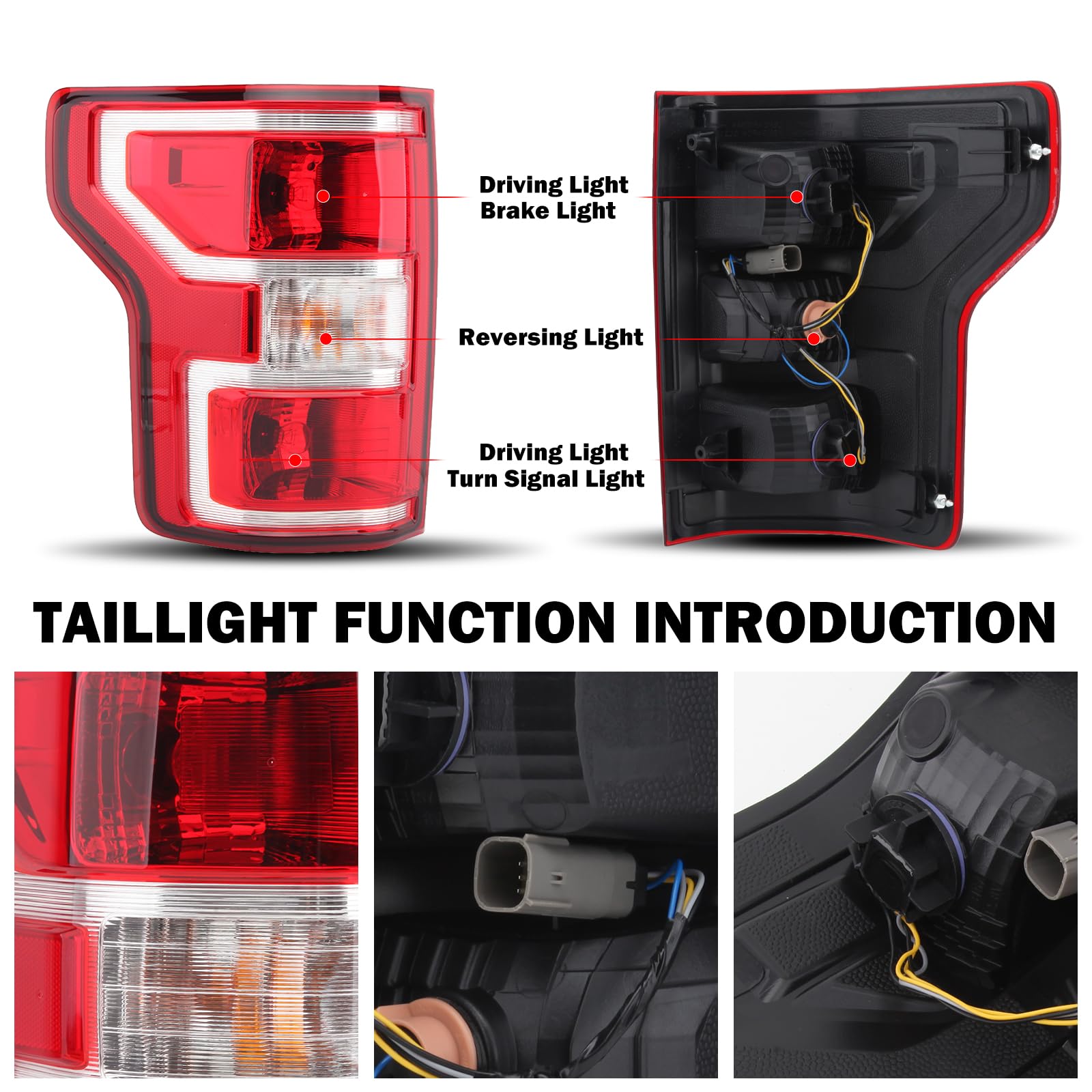 Driver Side Tail Light Assembly Compatible With Ford F-150 2018-2020 With Bulb And Harness Left Tail Lamp