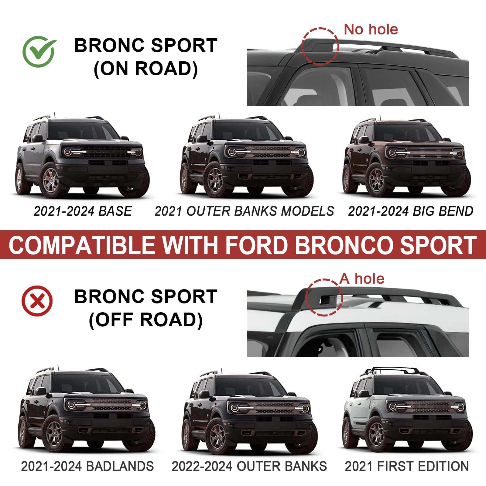KINGGERI 265lbs Roof Racks Cross Bars for Ford Bronco Sport Base (On-Road) 2021-2024 & Bigbend 2021-2024 & Outer Banks 2021 & He