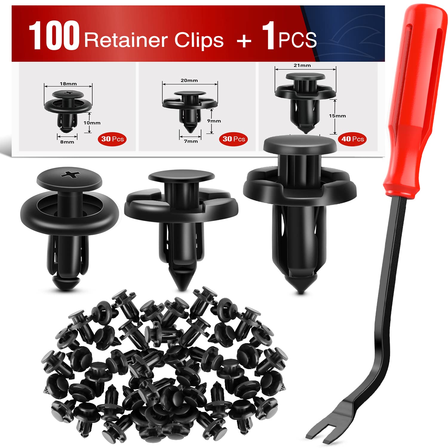 Nilight 100Pcs Car Retainer Clips 7Mm 8Mm 10Mm Nylon Push Type Retainer Clips,Bumper Fastener Rivet Clips For Subaru 90914-0007,