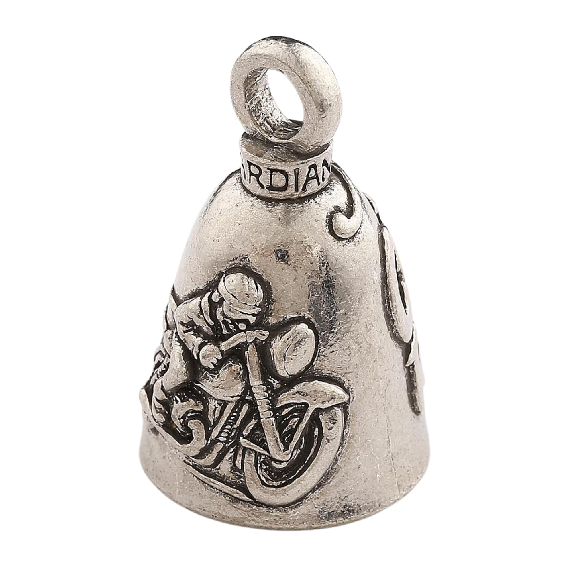 Guardian Bell Caf   Racer Good Luck Bell W/Keyring & Black Velvet Gift Bag | Motorcycle Bell | Lead-Free Pewter | Good Luck Gift
