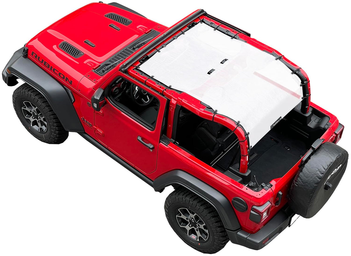 Shadeidea Sunshade Top For Jeep Wrangler Top Shade Jl 2 Door (2018-2023) Sun Shade Front And Rear Trunk - White Mesh Screen Soft
