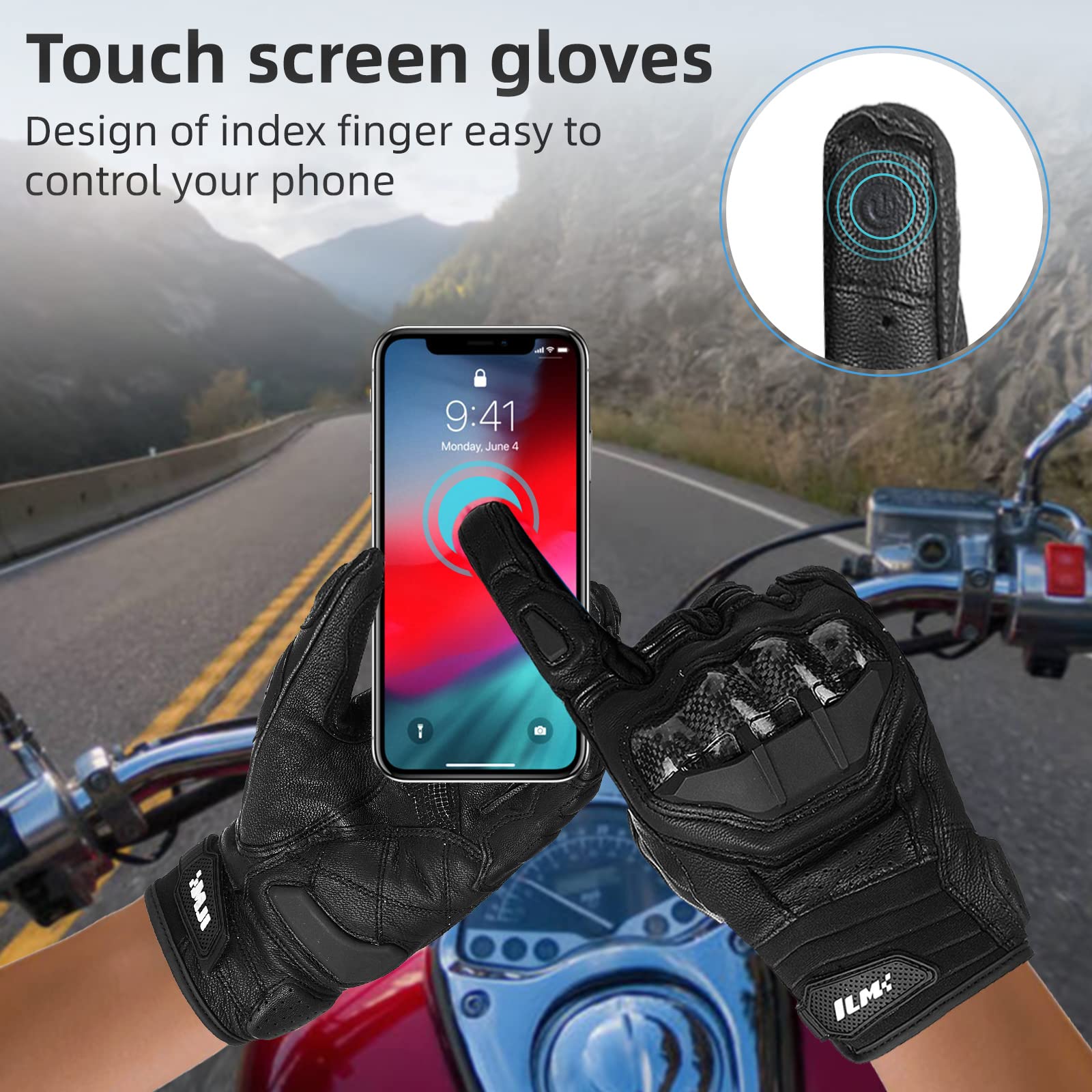 Ilm Air Flow Leather Motorcycle Gloves Touchscreen For Men And Women Model-Grc01 (Xxl, Black)