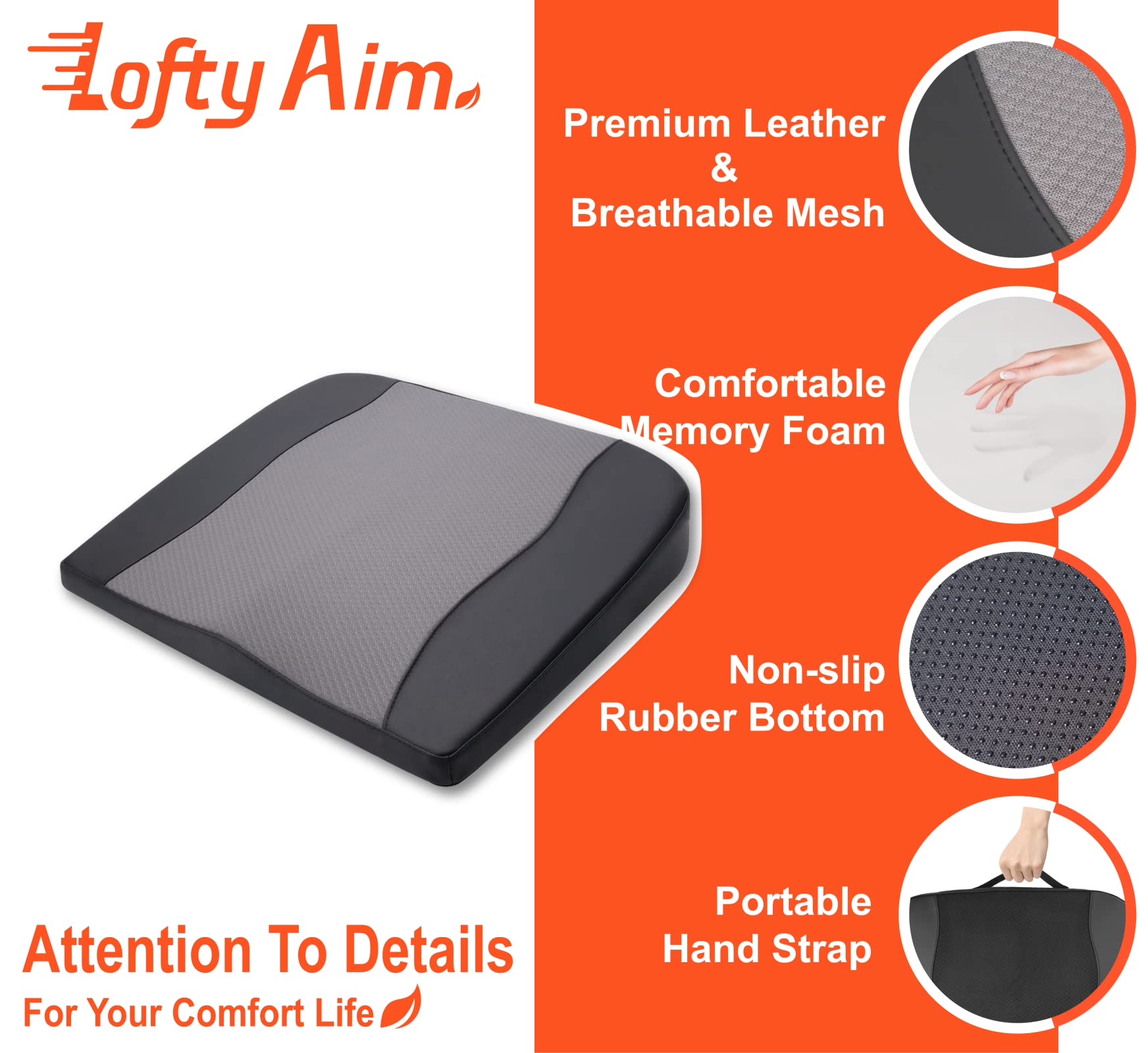 Lofty Aim Comfort Memory Foam Car Cushions For Driving - Sciatica & Lower Back Pain Relief, Cushion For Car Seat Driver, Office