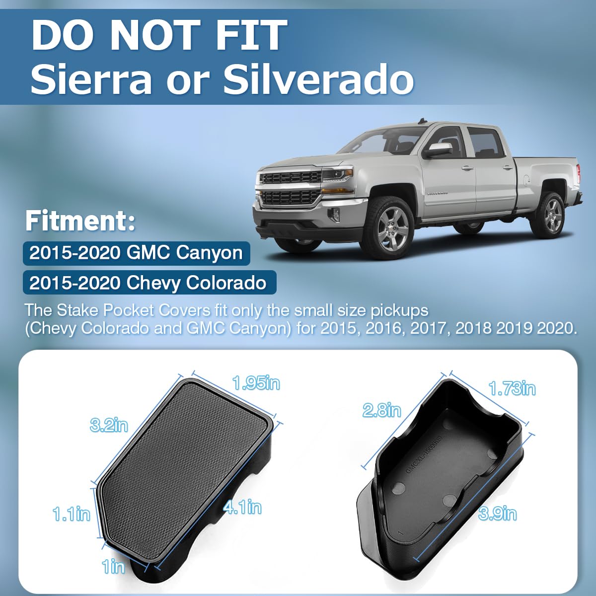 Shademax Stake Pocket Covers Custom Fit For 2015-2020 Gmc Canyon/Chevy Colorado Truck Bed Rail Hole Plugs Stake Pocket Caps Cove