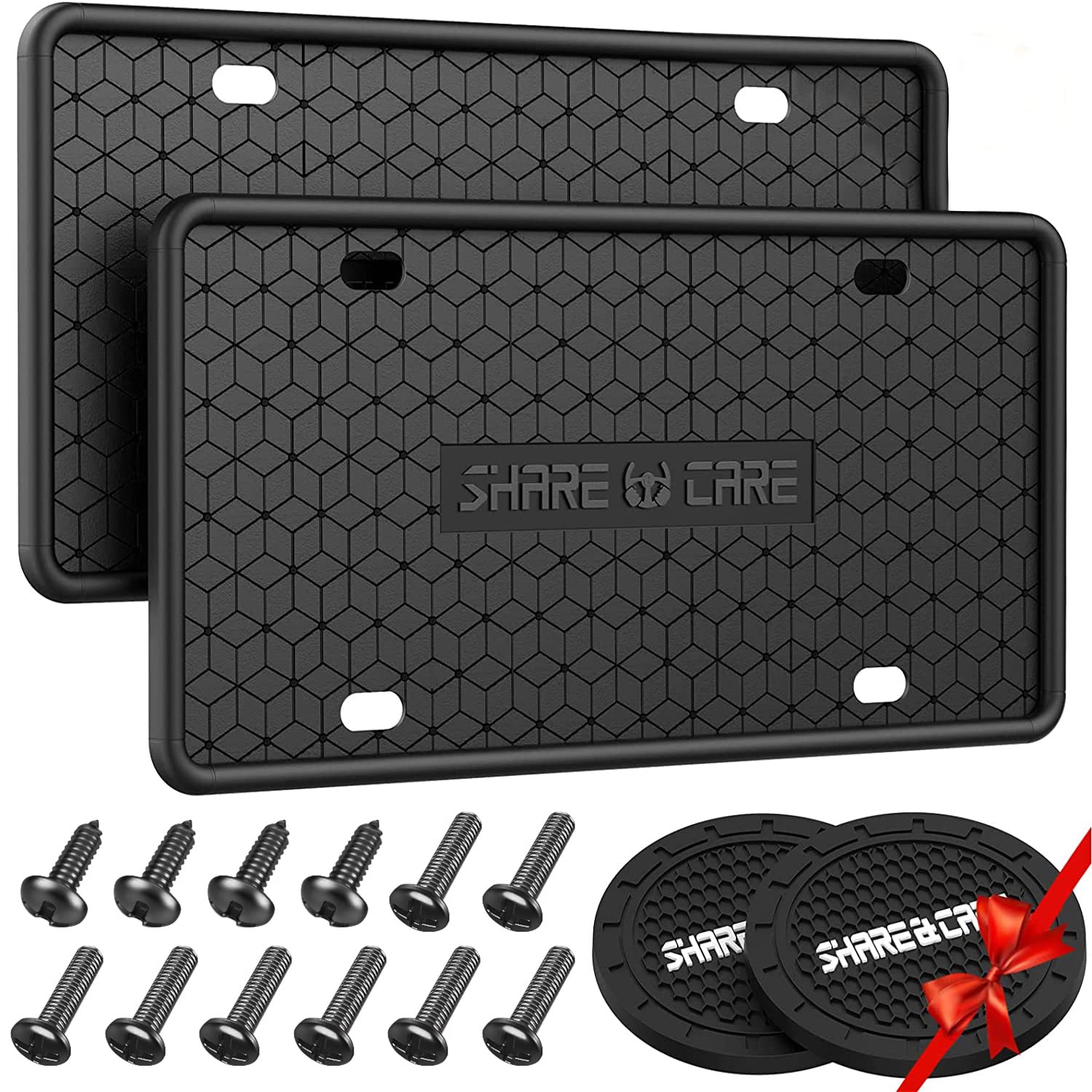 Qiqamole 2 Pack Silicone License Plate Frame, Front Back License Plate Cover, License Plate Bracket Holder Rust-Proof Rattle-Pro