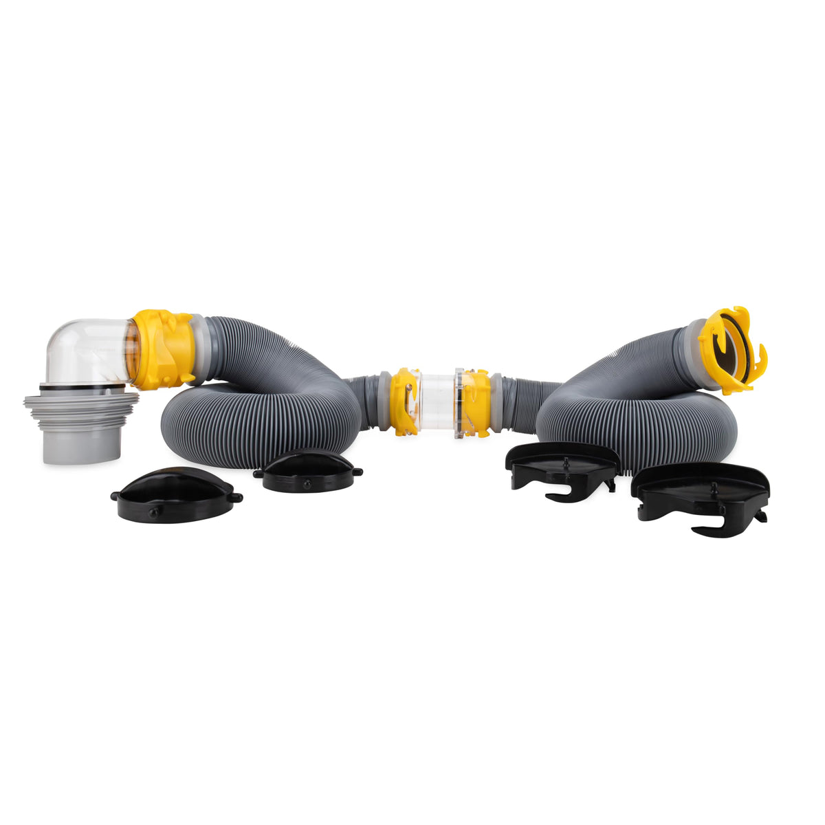 Camco Deluxe Sewer Hose Kit With Swivel Fittings, Clear Elbow Fitting, Hoses, Storage Caps, And Bonus Clear Extender, 20 Feet (3