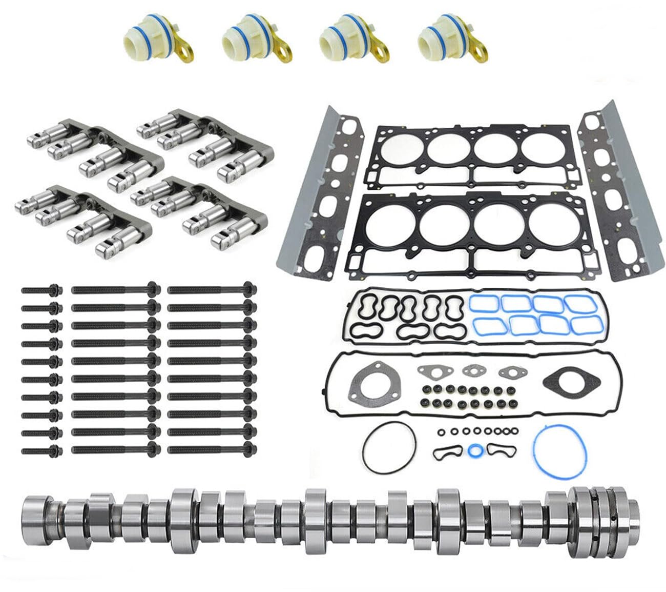2009+ 5.7 Hemi Complete Non-Mds Lifters And Camshaft Kit With Solenoid Plugs And Head Bolts Fits 2009-2019 Dodge Charger Ram Challenger Durango 1500 5.7L Hemi Jeep Cherokee