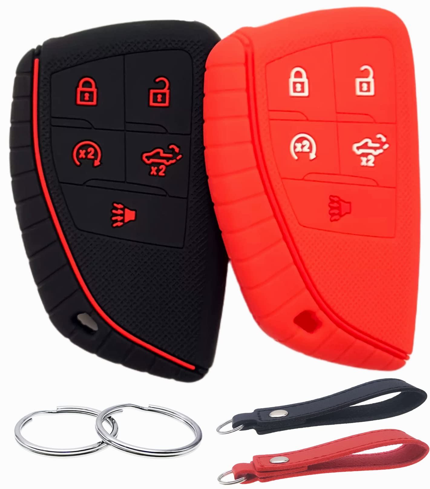 Reprotecting Silicone Rubber Key Fob Cover Compatible With 2022 2023 Chevrolet Silverado 1500 Gmc Sierra 1500 (Black Red)