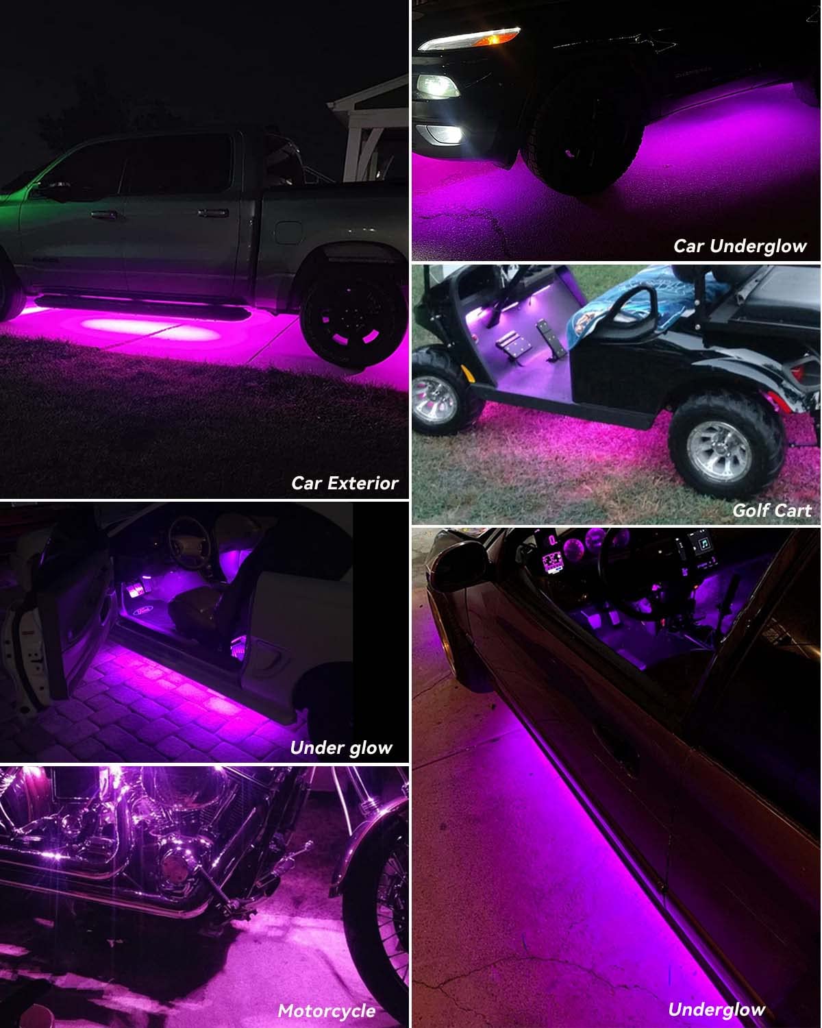 Car Led Strip Lights 24' Connectable 12V Led Light Strip For Cars Golf Cart Boat Marine Motorcycle Interior & Exterior Waterproof Led Strip Pink, 4Pack