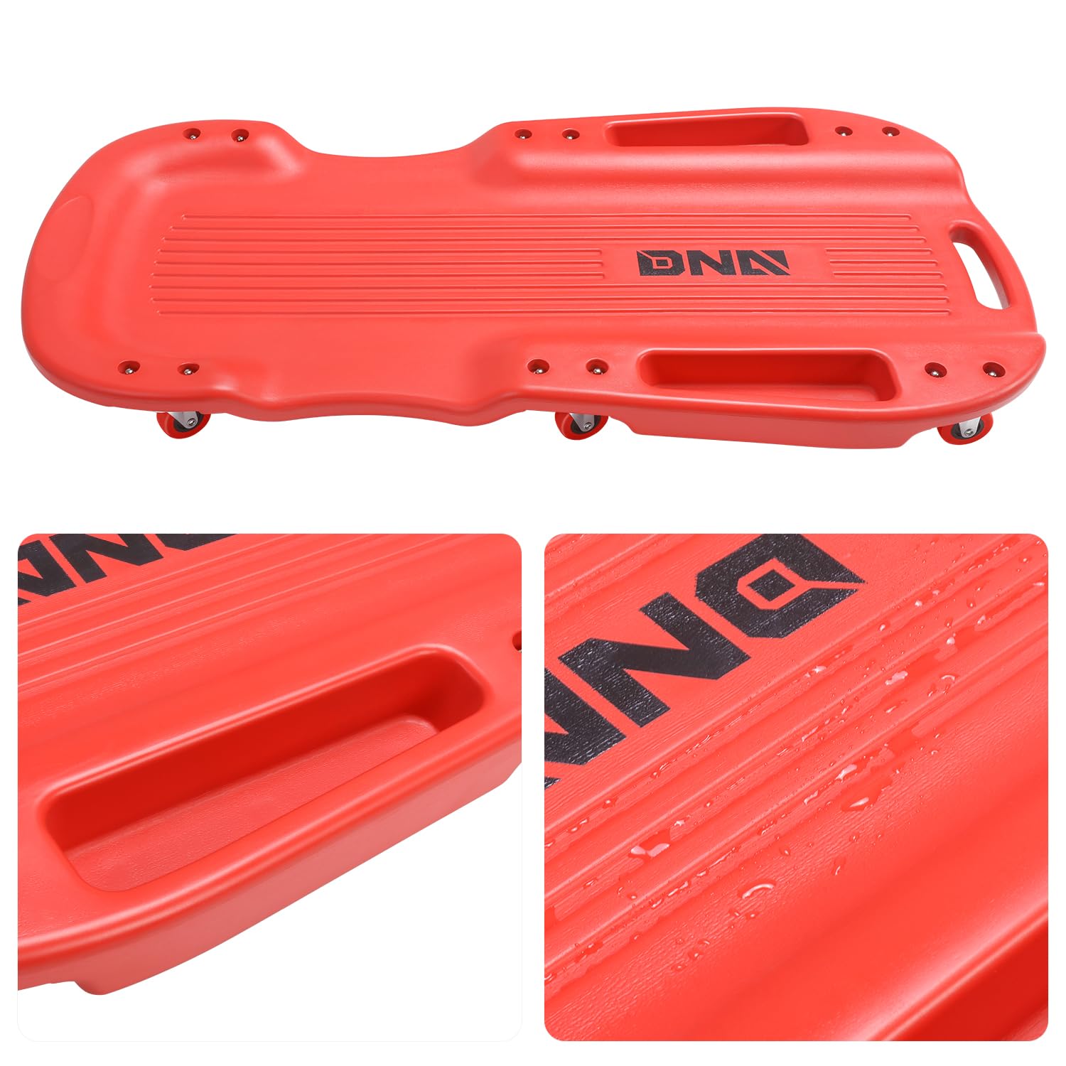 Dna Motoring 38 Inches Low Profile Plastic Rolling Garage Shop Floor Creeper With Side Pockets & 6Pcs Casters, Red, Tools-00390