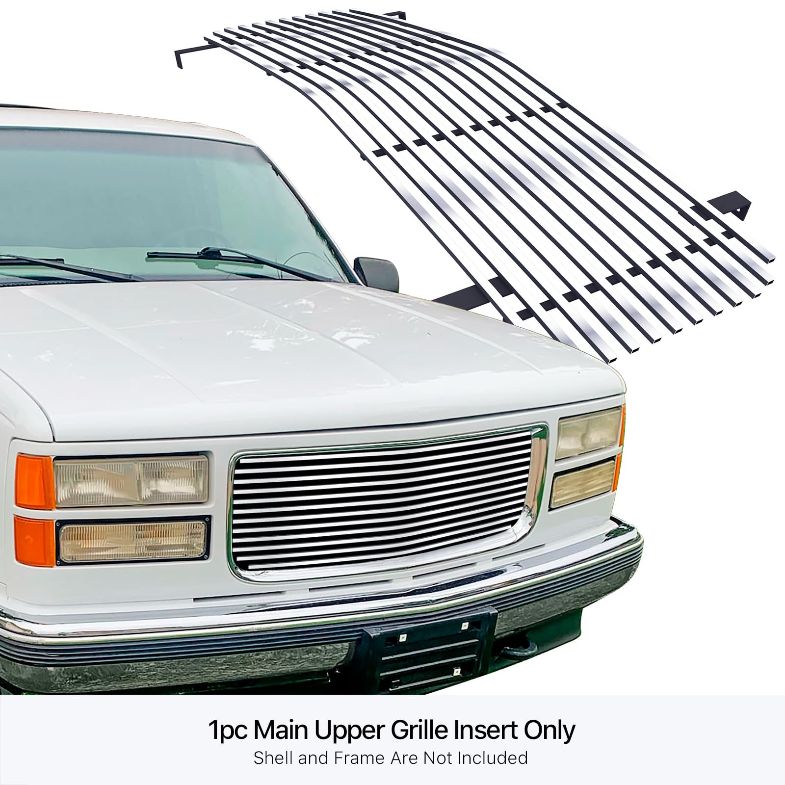 Aps Premium Stainless Steel Chrome Horizontal Billet Grille Grill Insert Compatible With Gmc Suburban 1994-1999 & 94-99 Yukon &