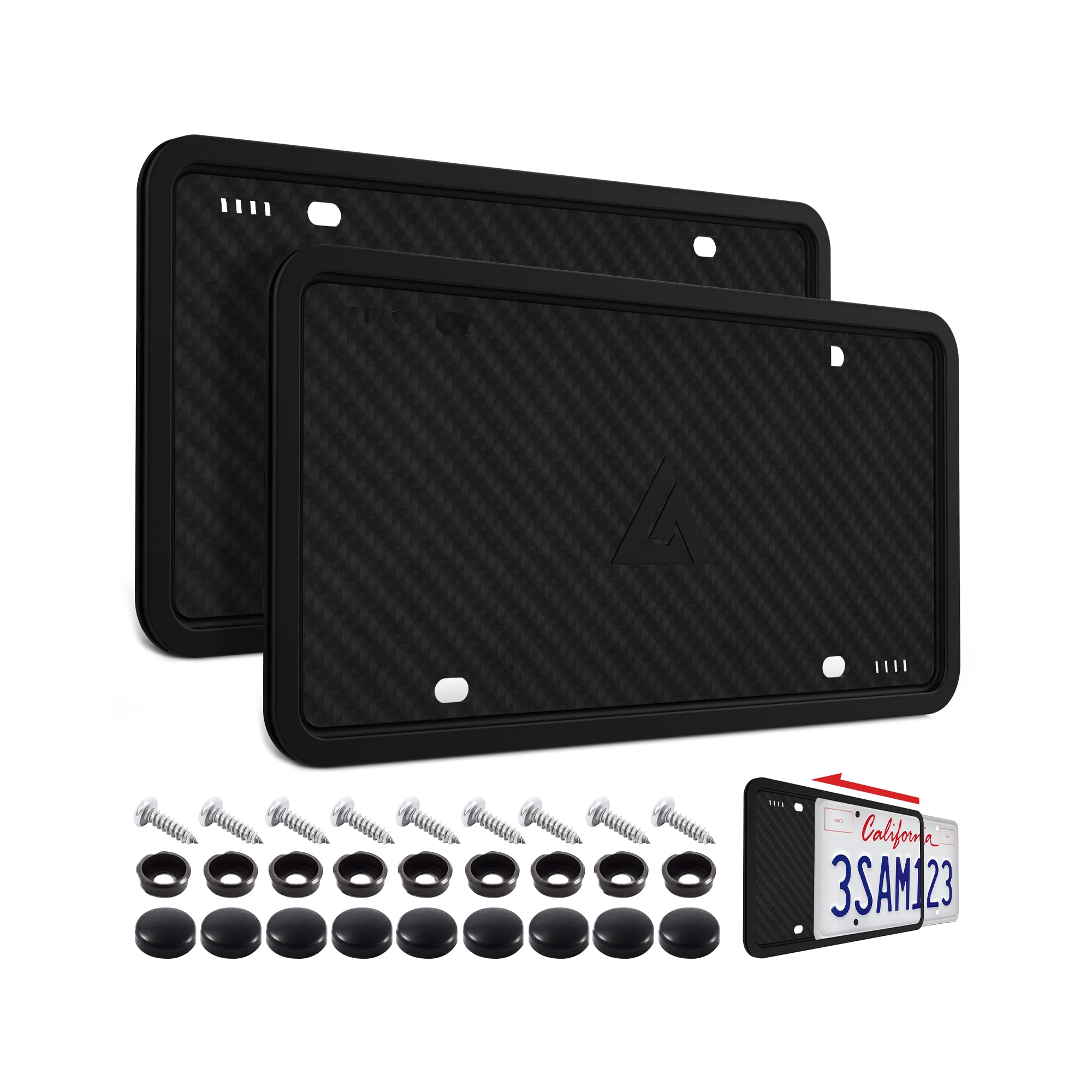 Aujen Silicone License Plate Frames - 2 Pack Black Side-Opening License Bracket Holder With Easy Installation, License Plate Cov