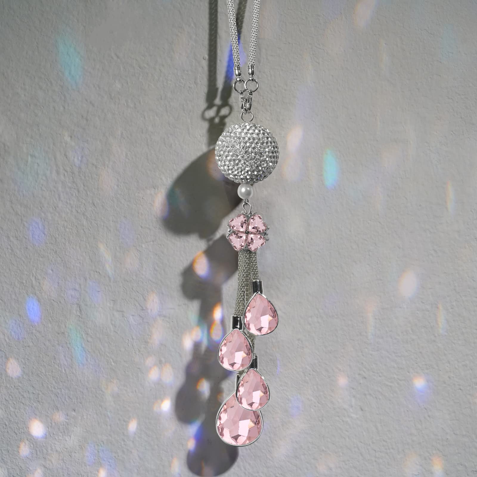 Bling Car Accessories For Women And Man,Cute Car Decor For Women ,Lucky Crystal Sun Catcher Ornament,Rear View Mirror Crystal Ball Charm Decor (30 Mm Clear)(Pink)