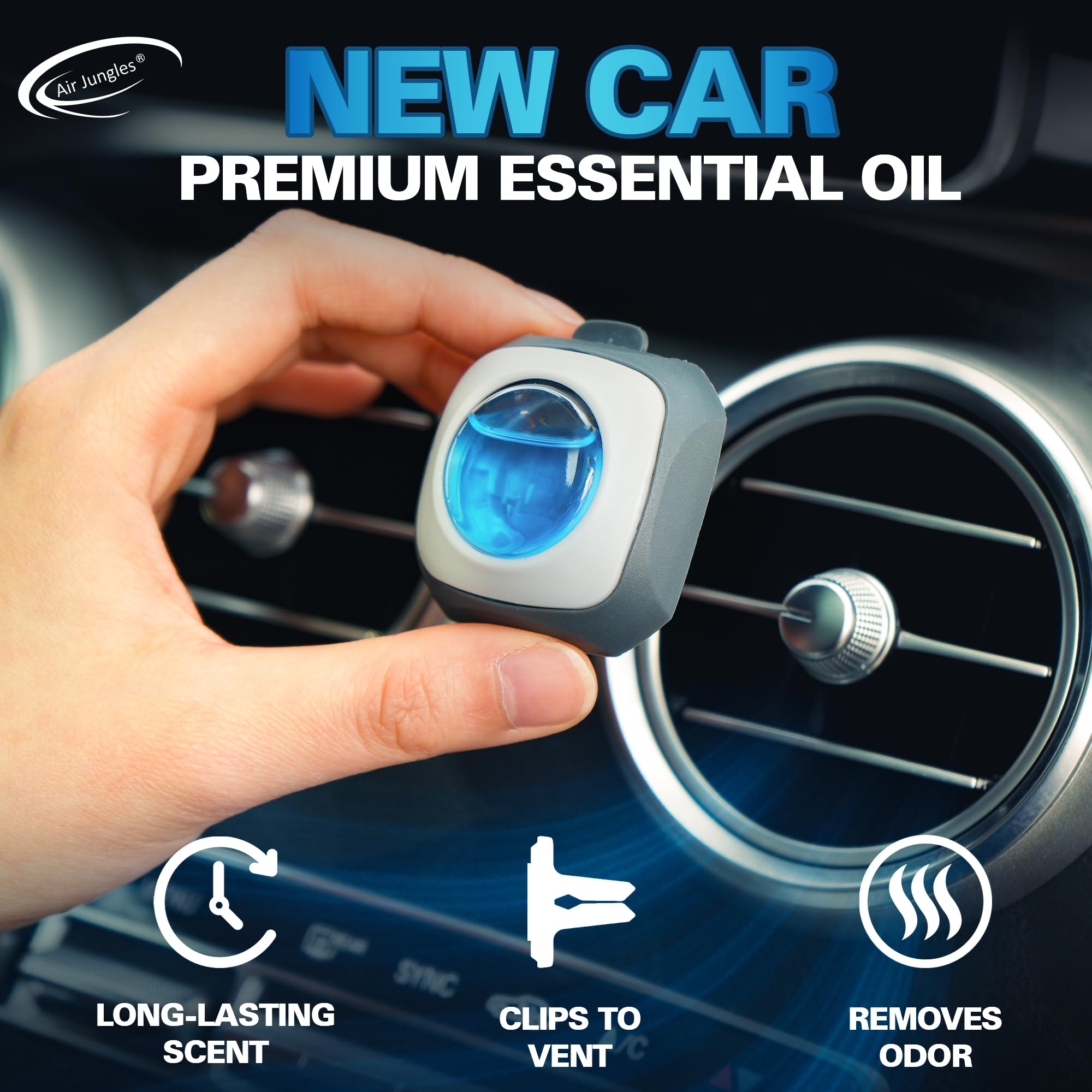 Air Jungles New Car Scent Air Freshener Clip, 6 Vent Clips, Long Lasting Odor Eliminator, Blue Sky, 4ml Each, Up to 180 Days