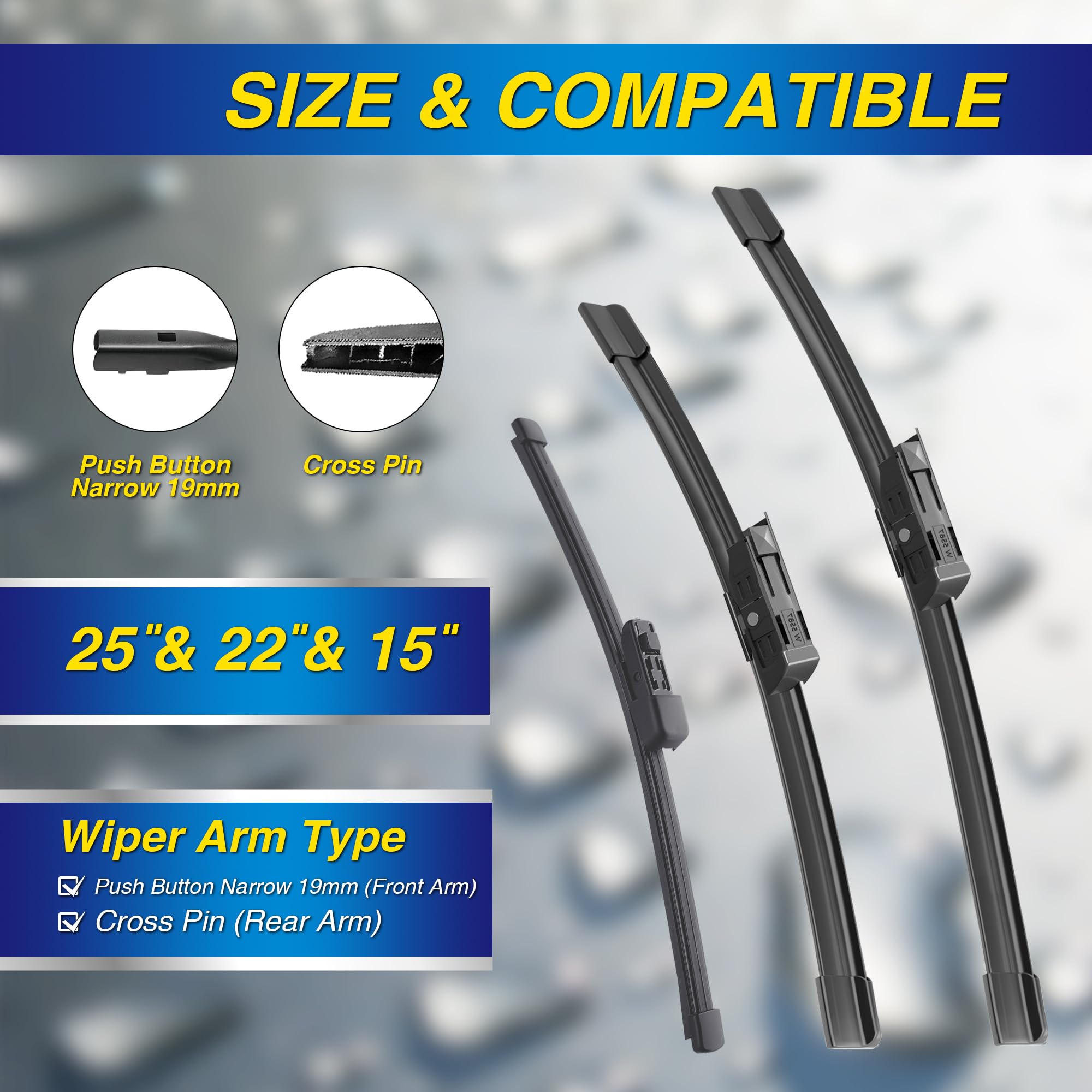 5 Plus Silicone Windshield Wipers Replacement For 2018-2022 Volkswagen Vw Tiguan Wiper Blades(Set Of 3),Automotive Replacement W