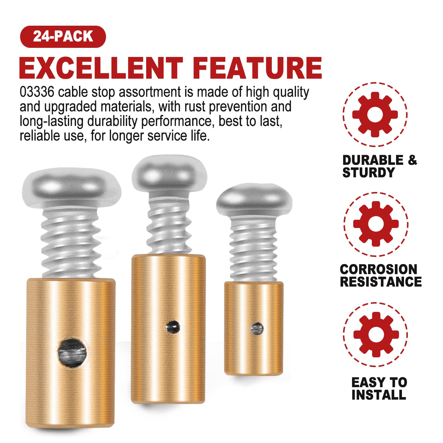 03336 Cable Stop Assortment, 24-Pack Universal Fit, Used On Control Cables, Push-Pull Cables And Throttle Cables For Power Equip