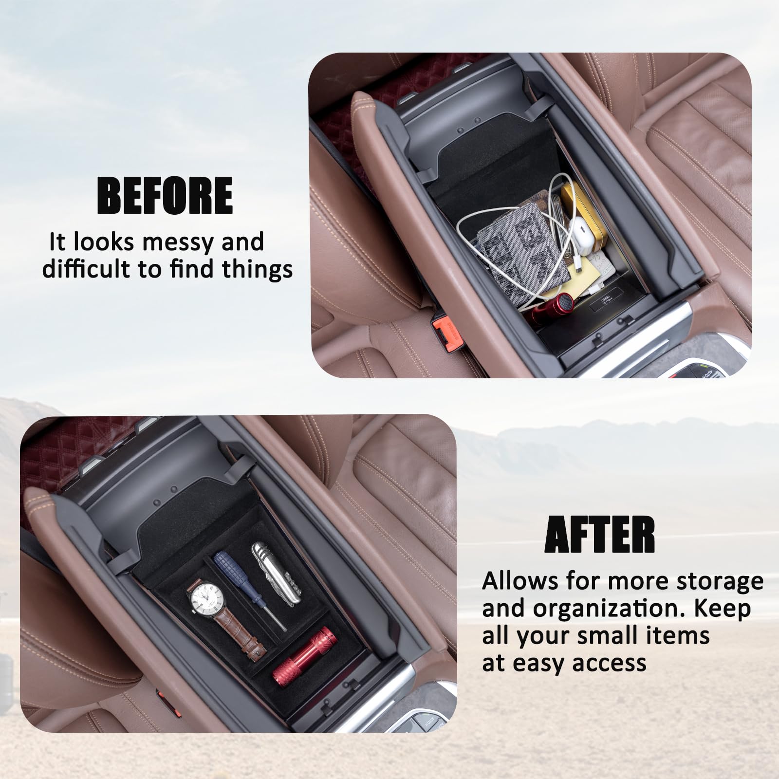 Jkcover Flocking Material Center Console Organizer Tray Compatible With Bmw X5 G05 X7 G07 (2019-2025) And X6 G06 (2020 2021 2022