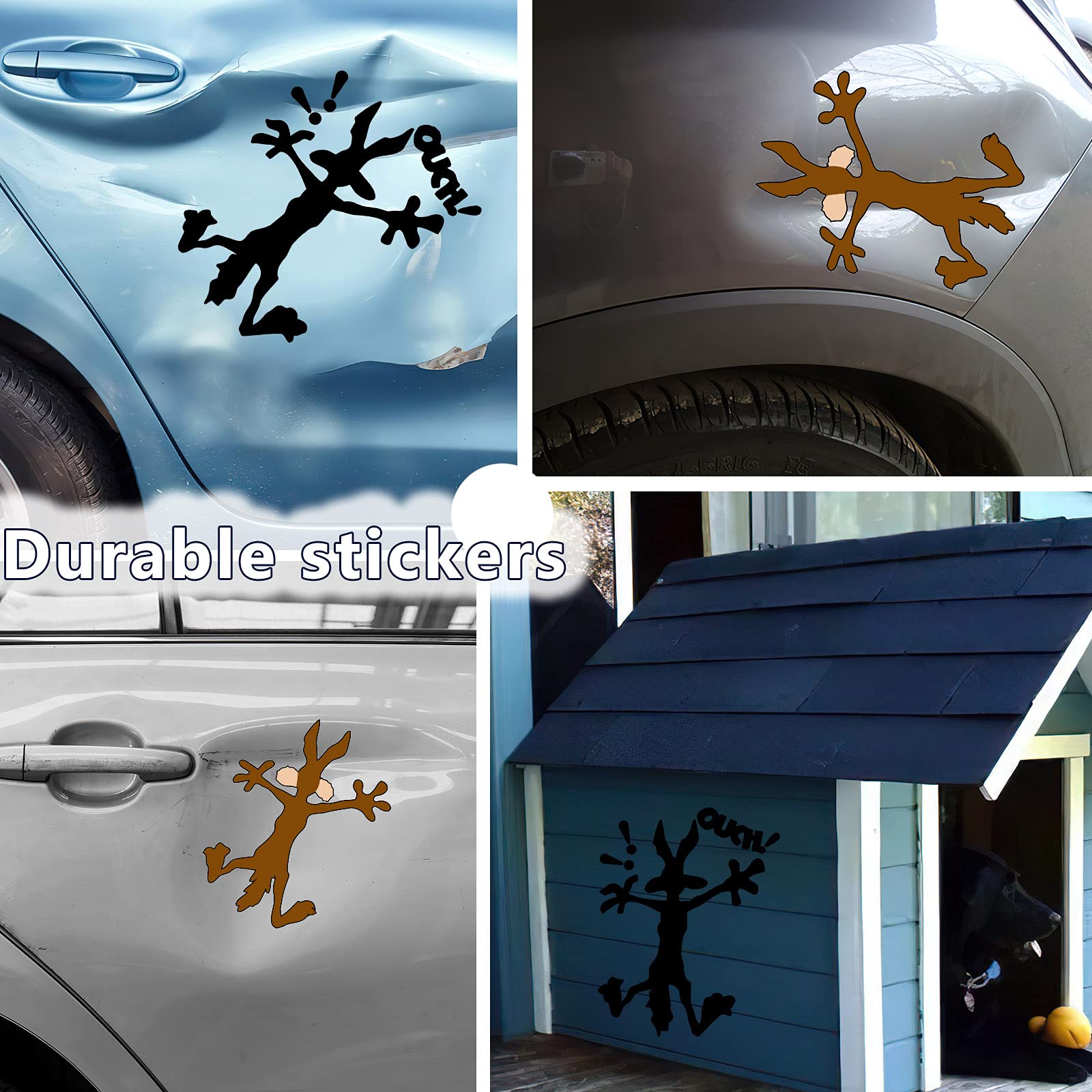 2 Pcs 9.8' 5.9' Reflective Dent Fix Car Decal, Cartoon Coyote Splat Hitting Wall Door Cars Laptop Truck Bumper Window Decal Bandaid Sticker