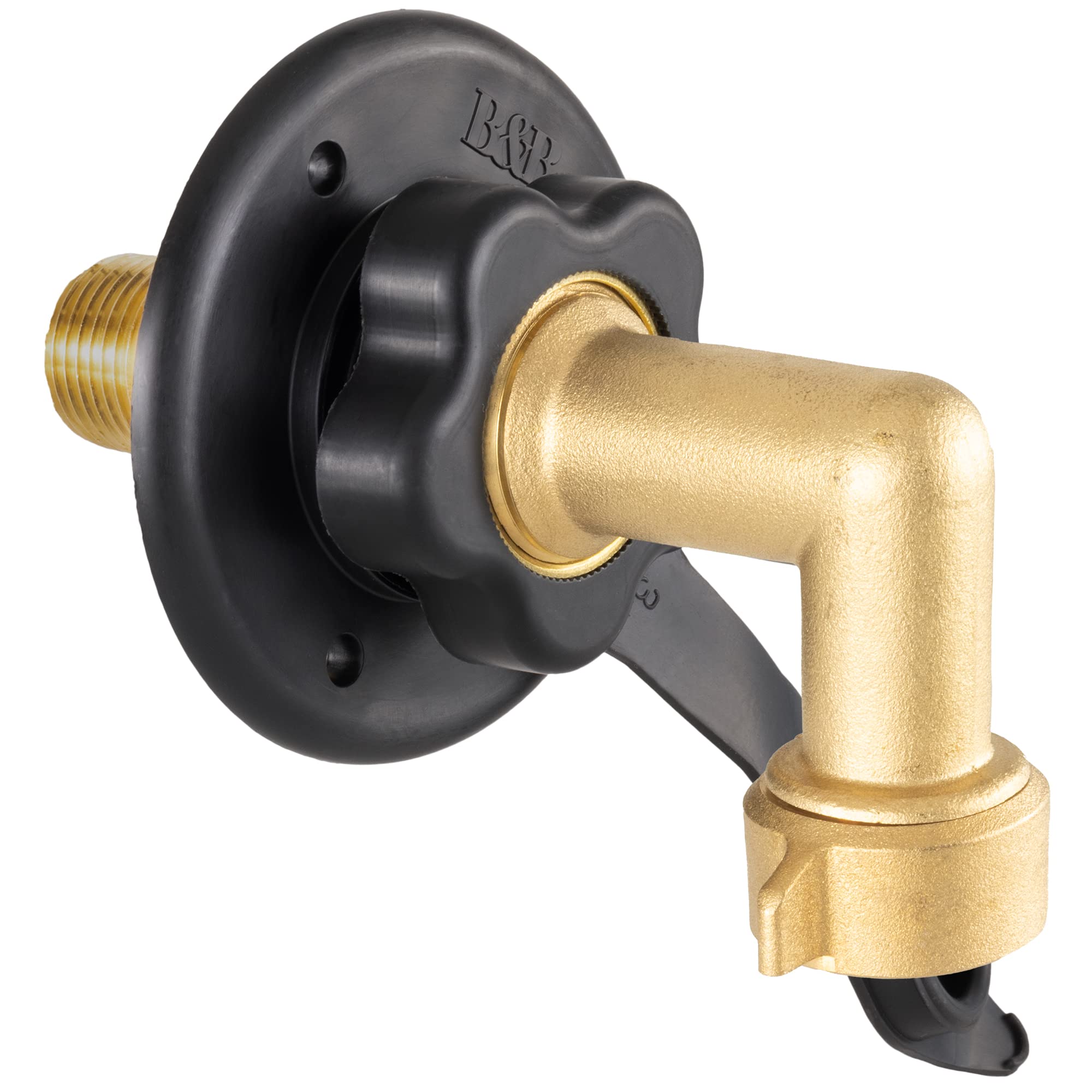 Rv City Water Fill Inlet | Black | Optional Hose Elbow | Flange Brass With Check Valve | Camper | Trailer | Marine (With Hose El