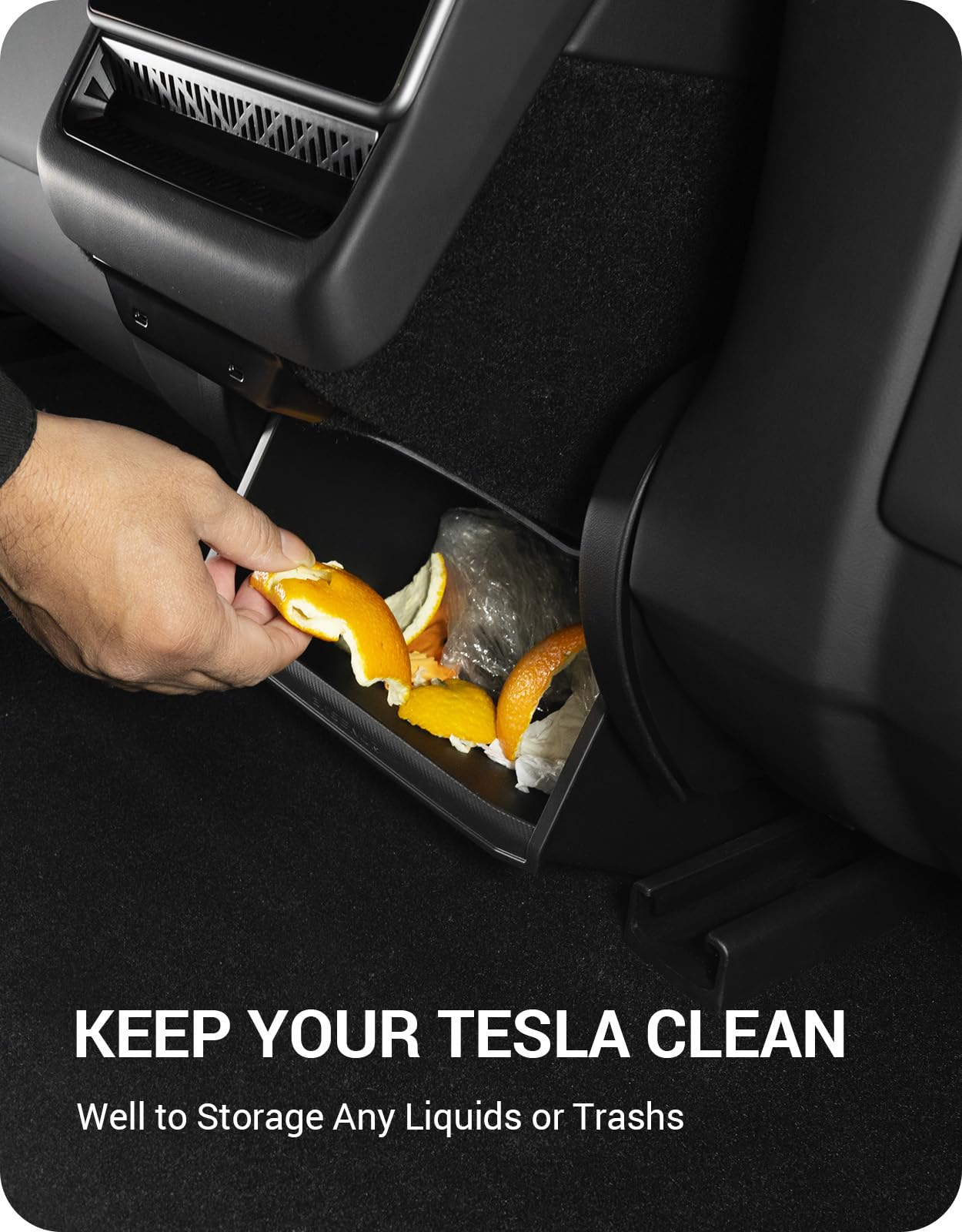 Basenor 2024 2025 Tesla Model 3 Rear Trash Can Center Console Organizer [Carbon Edition] Backseat Storage Box Rear Middle Bin 2N