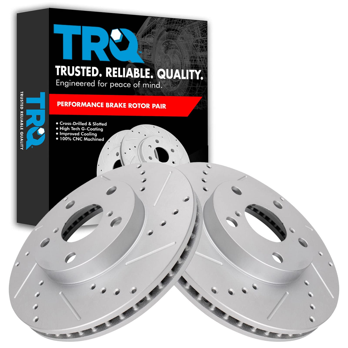 Trq Front Performance Brake Rotors Set Premium G-Coated Compatible With 2001-2005 Toyota Rav4