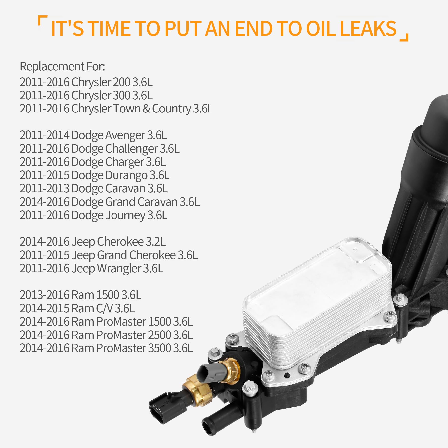 Oil Cooler Oil Filter Housing With Gaskets | Compatible With 3.6L 2011-2016 Dodge Journey Grand Caravan Jeep Wrangler Chrysler 2