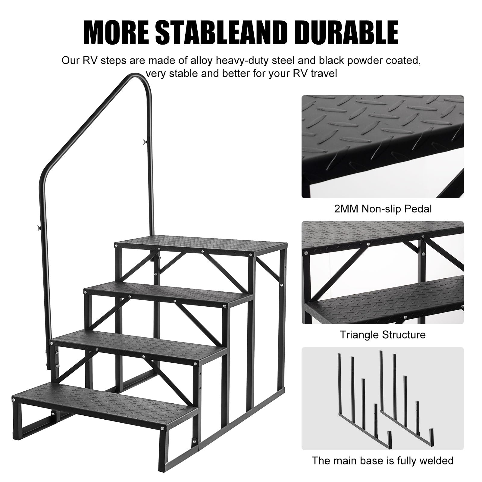 ZBPRESS RV Steps with Handrail,4 Steps Hot Tub Steps with Handrail, RV Stairs,Mobile Home Steps (4 Steps with 1 handrail)