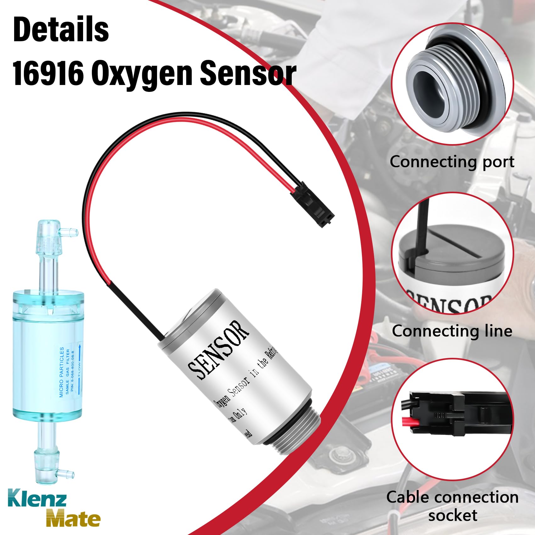 KlenzMate 16916 Oxygen Sensor / 16913 Combination,Compatible with R-1234yf Machine, Compatible with AC1234-4 / AC1234-4SL / AC12