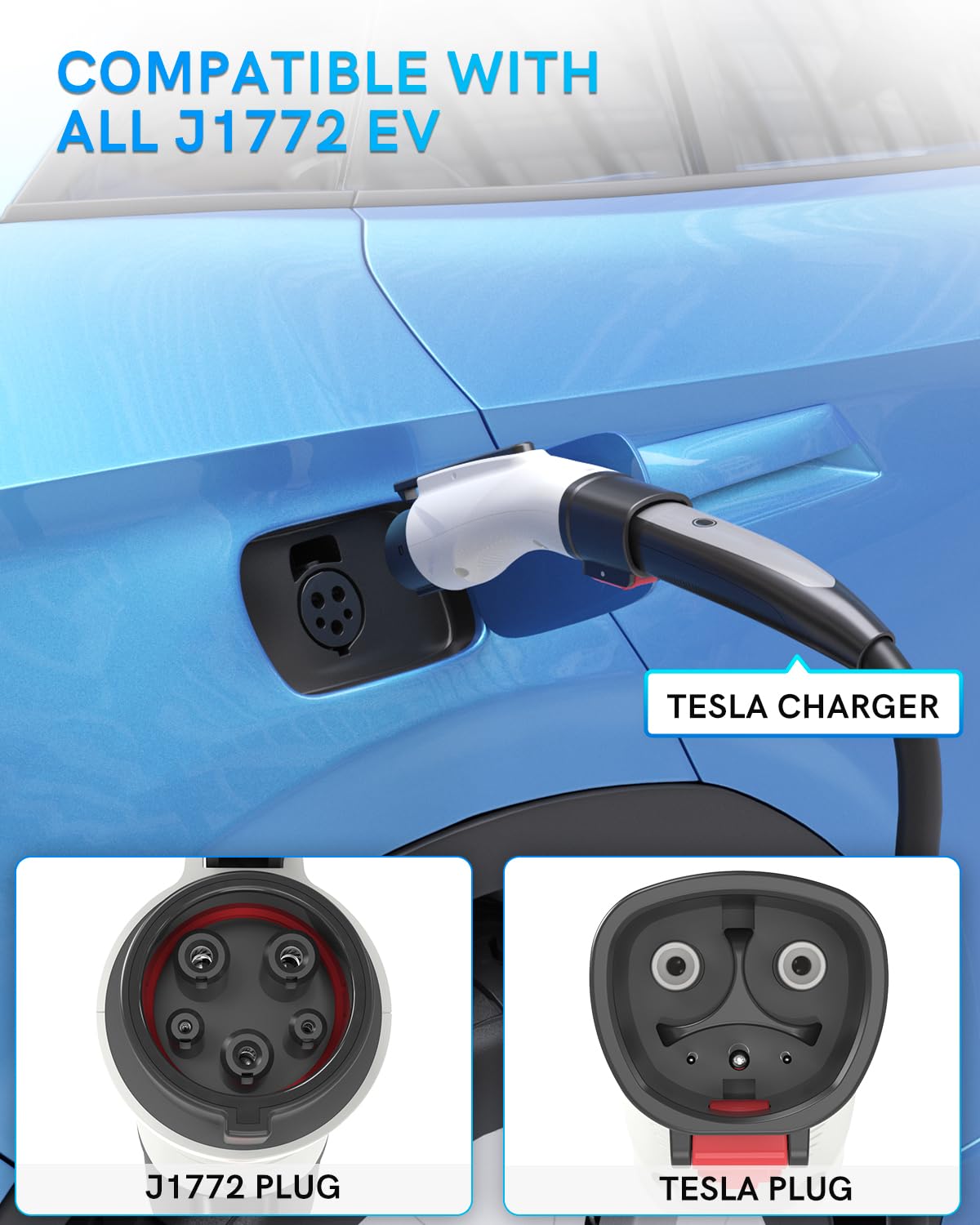Tesla To J1772 Adapter, Tesla Charger Adapter Fit For J1772 Evs, Up To 60A 250V With Security Lock, Tesla To J1772 Ev Charging A