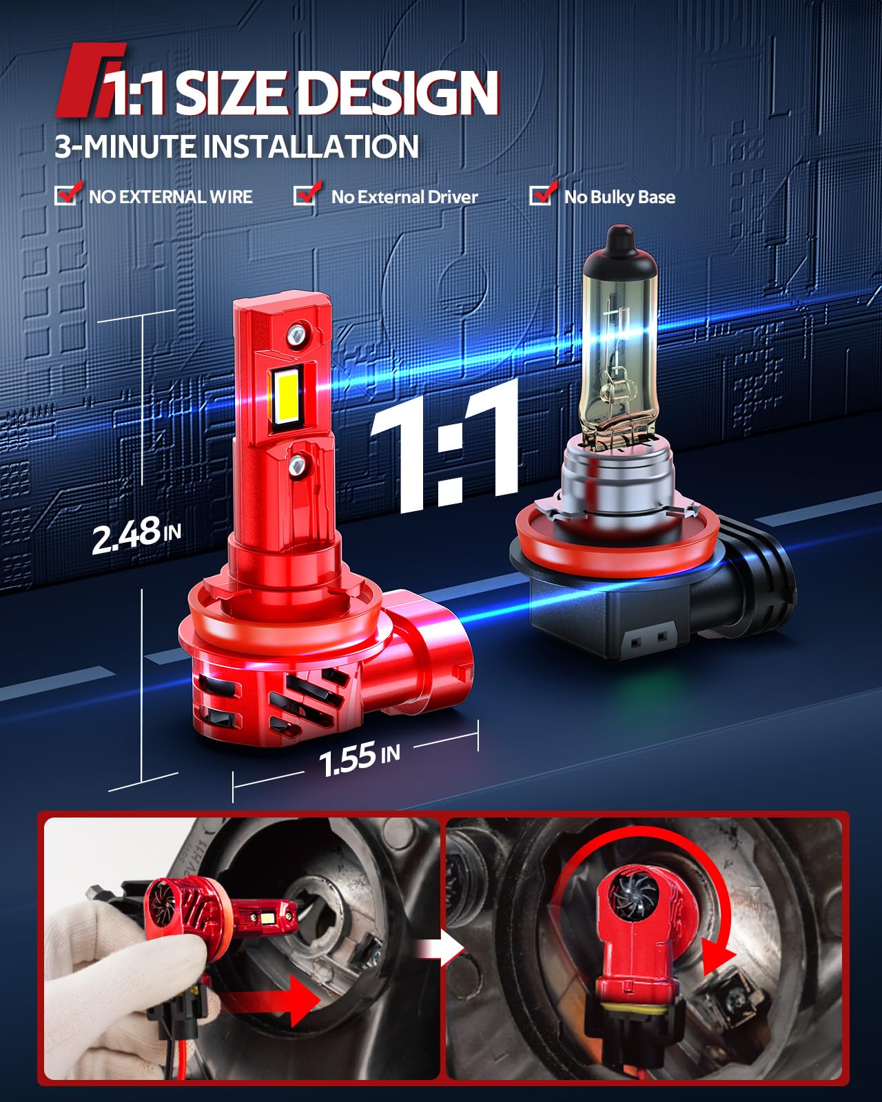 Torchbeam 9005 H11 Fog Bulbs Cambo 62000Lm Brightness With Extra Wide View, Canbus Ready 6500K 9005 H11 Fog Lamps 50000+ Hours W