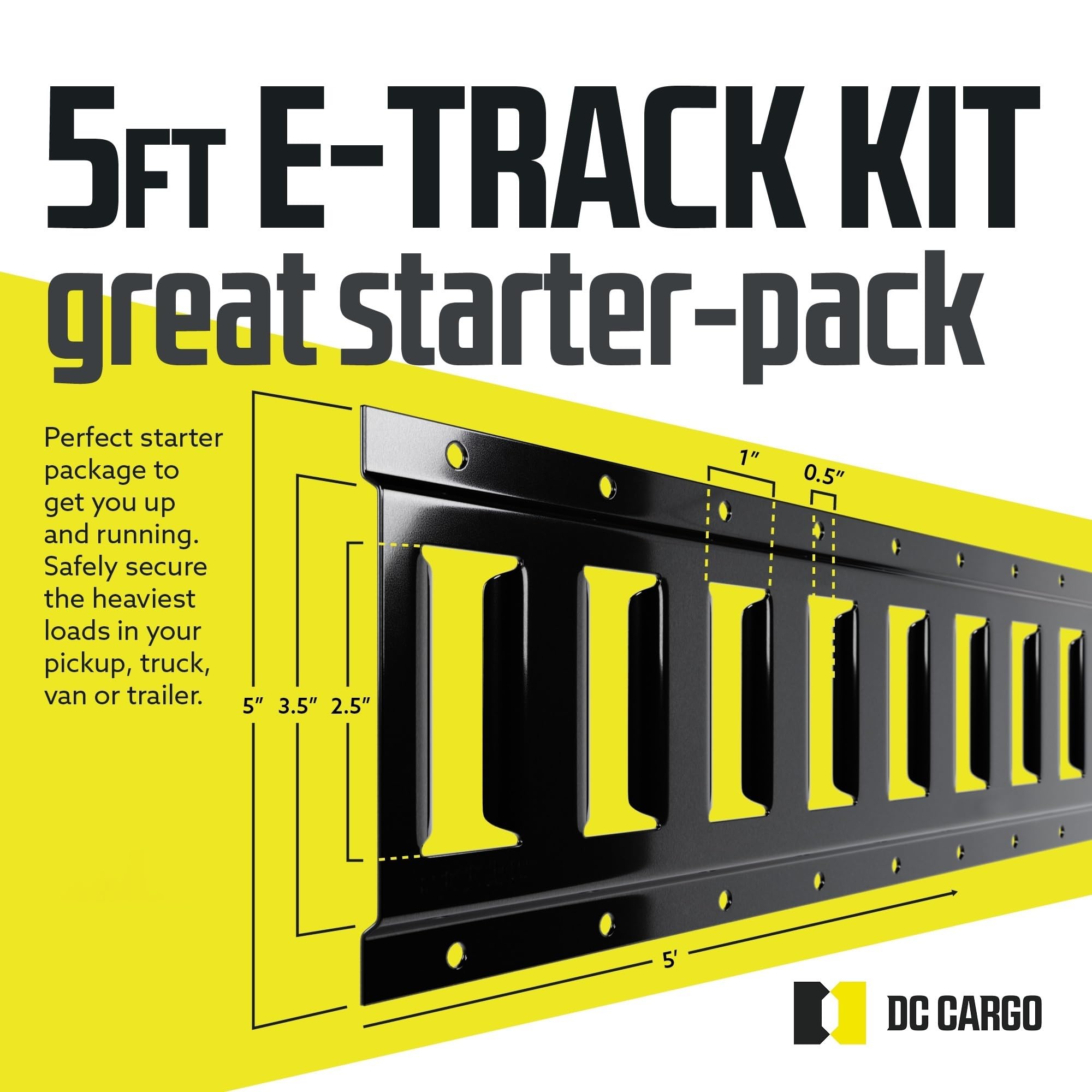 DC Cargo Mall Indoor E Track Tie-Down Rail Kit, 16PCS 5FT E-Tracks Set Includes 4 Powder-Coated Rails & 2 X 12 Foot Ratchet Stra