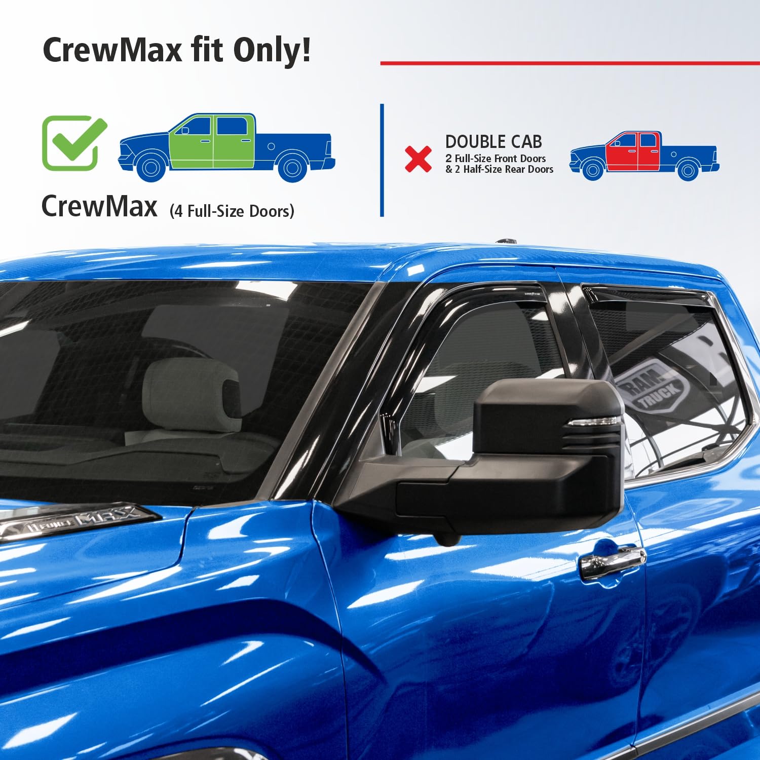 Goodyear Shatterproof In-Channel Window Deflectors For Toyota Tundra 2022-2025 Crewmax, Rain Guards, Window Visors For Cars, Ven