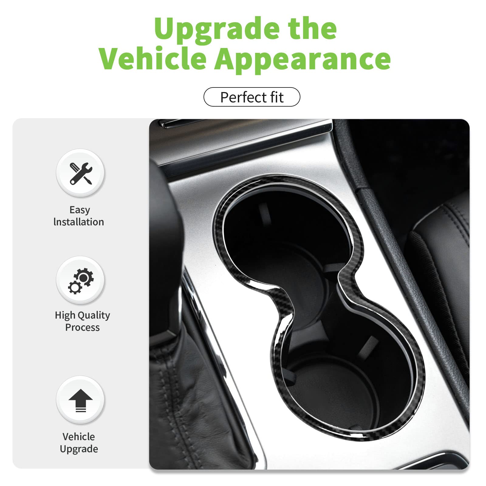 Sqqp Carbon Fiber Center Console Cup Holder Cover Interior Accessories Compatible With 2011-2021 Jeep Grand Cherokee