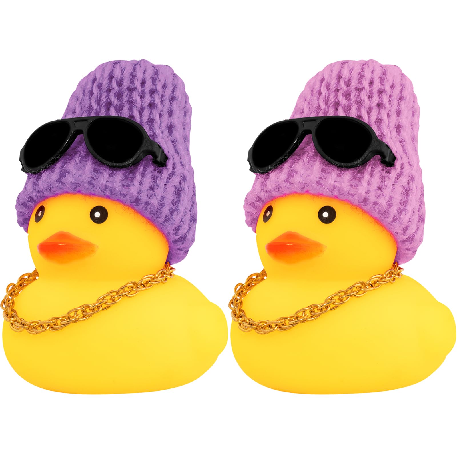 Wonuu Rubber Duck Car Ornaments 2Pcs Yellow Duck Car Dashboard Decoration With Mini Hat