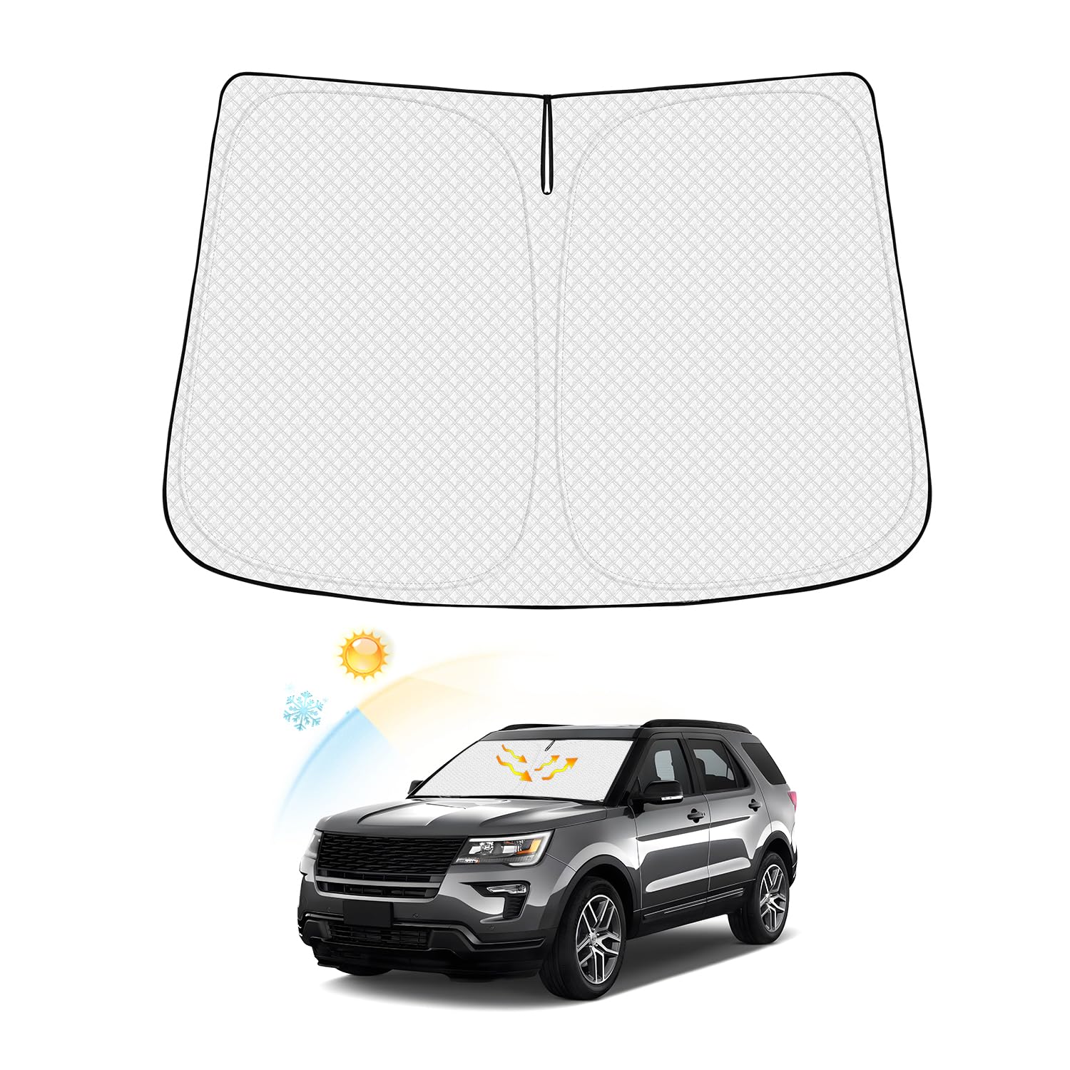 Canvcle Windshield Sun Shade For Ford Explorer 2011-2019 Accessories Thicken 6-Layer Foldable Front Window Sunshade Cover Sun Vi